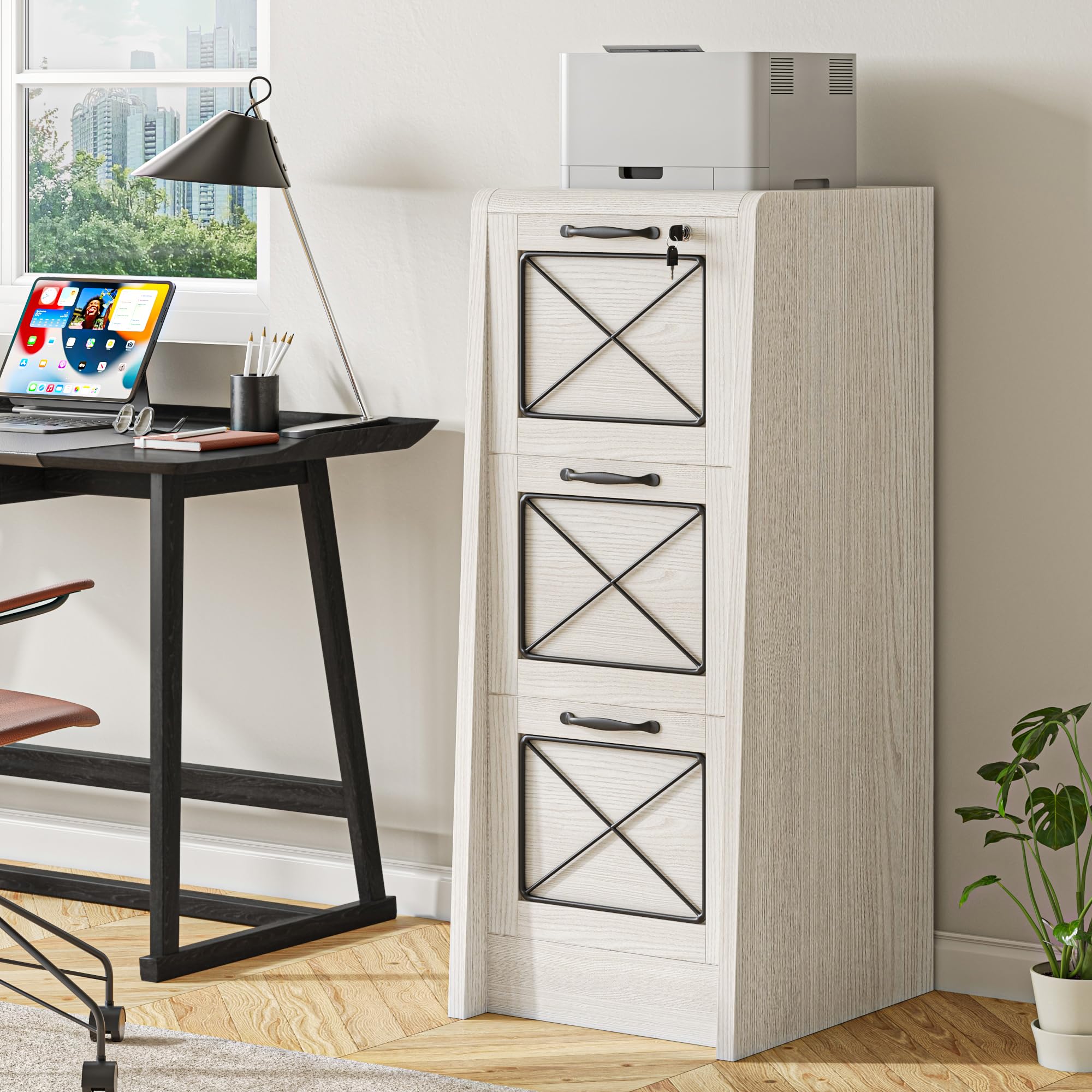 iPormis Caisson de Bureau à 3 Tiroirs, verrouillables, avec Serrure, Rails de Suspension réglables, pour dossiers A4 et Format Lettre