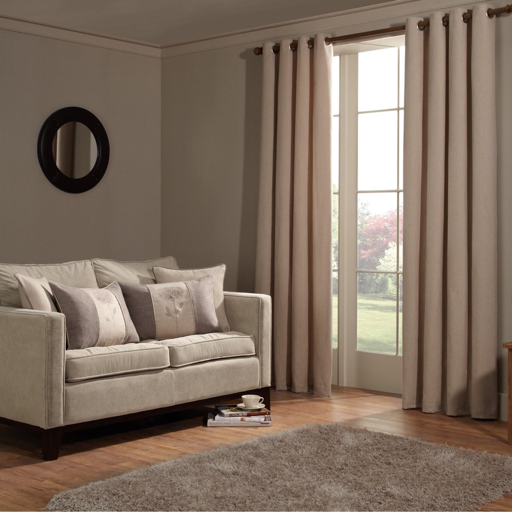 iLiv Anderson Woven Readymade Lined Eyelet Curtains, Cream - 66" x 90"