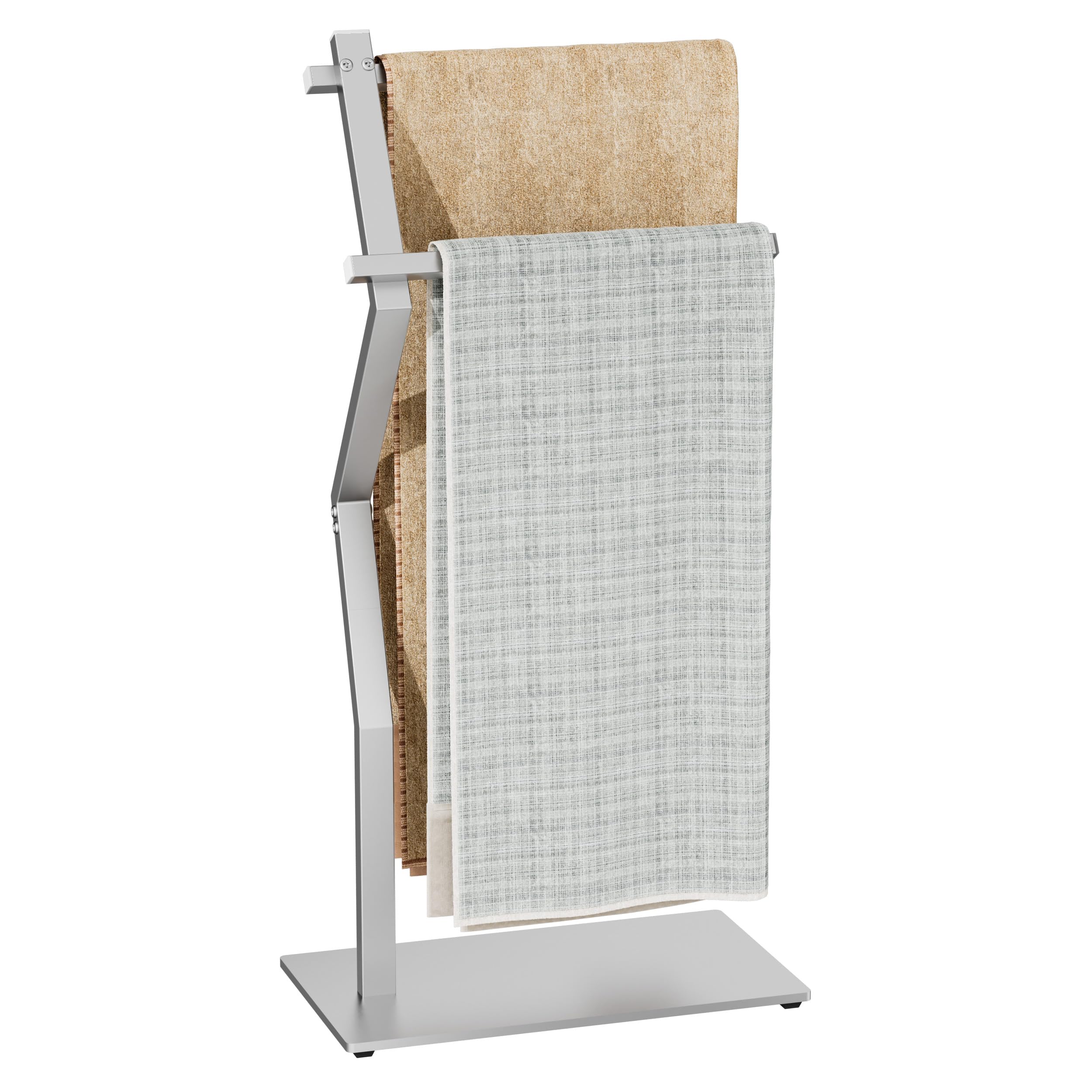 OUTBROS Handtuchständer Freistehend, Handtuchhalter Stehend Edelstahl, 2 Metallstangen, Kleiderablage Bad für Badetücher, Kleidung,40x20x84cm, Silber