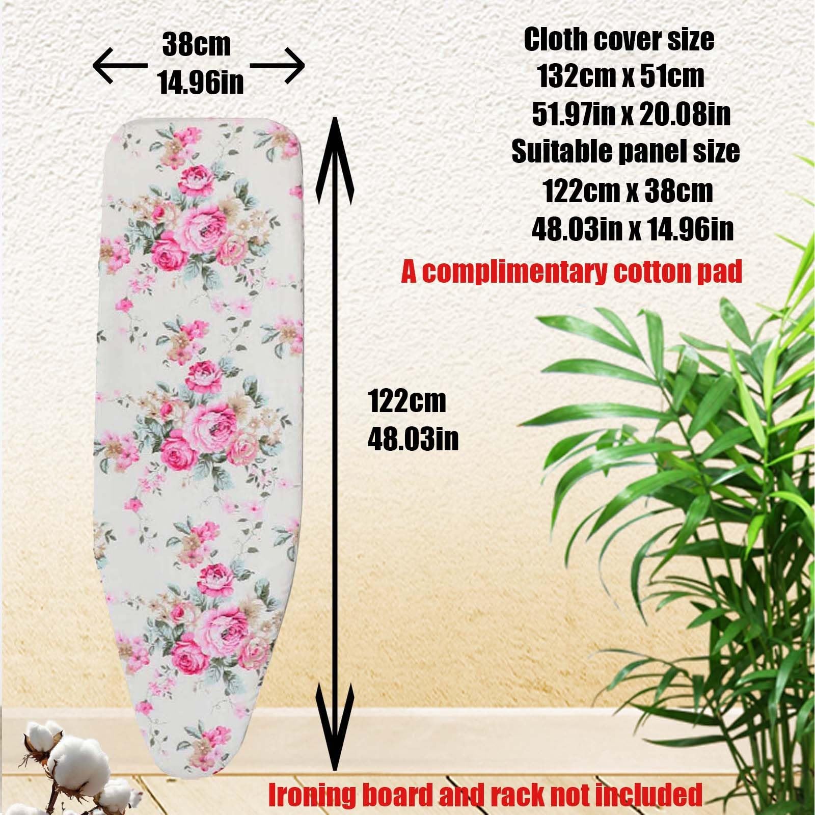 Funda para tabla de planchar resistente, 128 x 40 cm, funda acolchada de repuesto con cordón, se adapta a mesas de planchar estándar, color: peonía, tamaño: 132 x 51 cm, duradera y fácil de usar