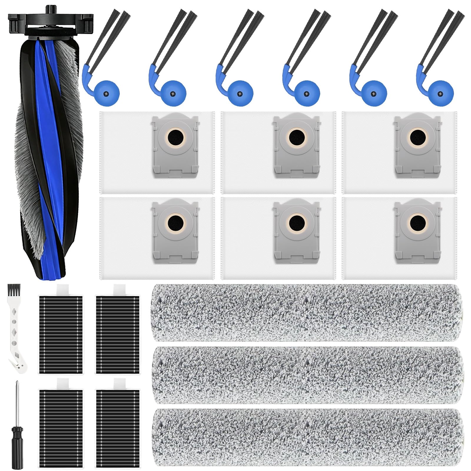 22 sztuki akcesoriów do robota odkurzającego Ecovacs Deebot T90 Omni / T90 PRO Omni / X12 PRO Omni, części zamienne z 1 główną szczotką, 6 workami do kurzu, 3 wałkami mopa, 4 filtry, 6 szczotek