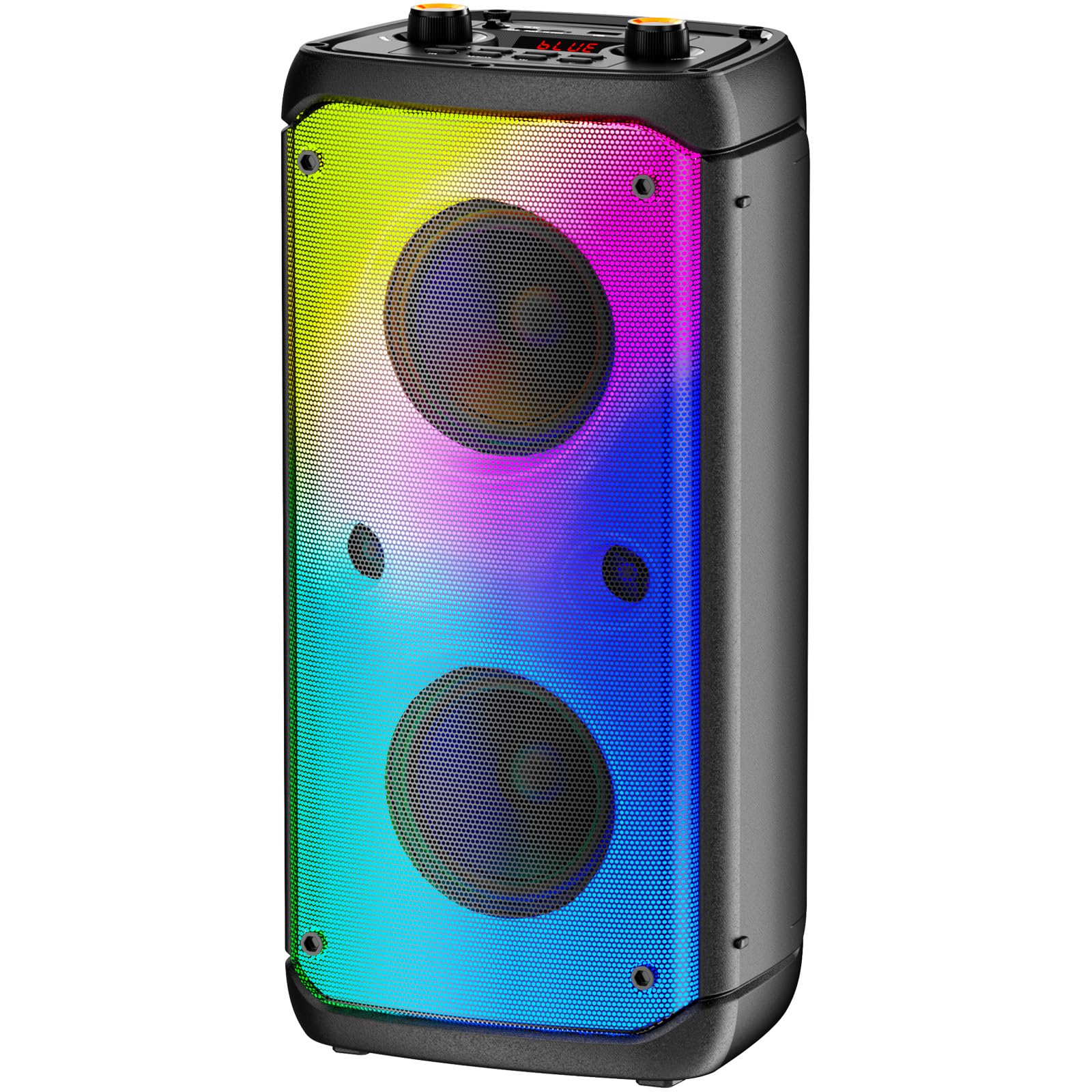 Altavoz Bluetooth, altavoces para exteriores con potencia máxima de 80 W, Bluetooth inalámbrico, altavoces portátiles TWS para fiestas con subwoofer, graves profundos, luces LED de colores (Negro) - 2