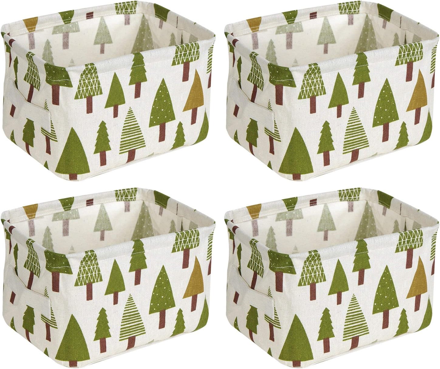 wellhouse 4 Pack Small Tree Printing Non-Woven Storage Box Foldable Organizer Cube Basket Bin Container Box for Clothes Book Socks (Tree-4 Pack)