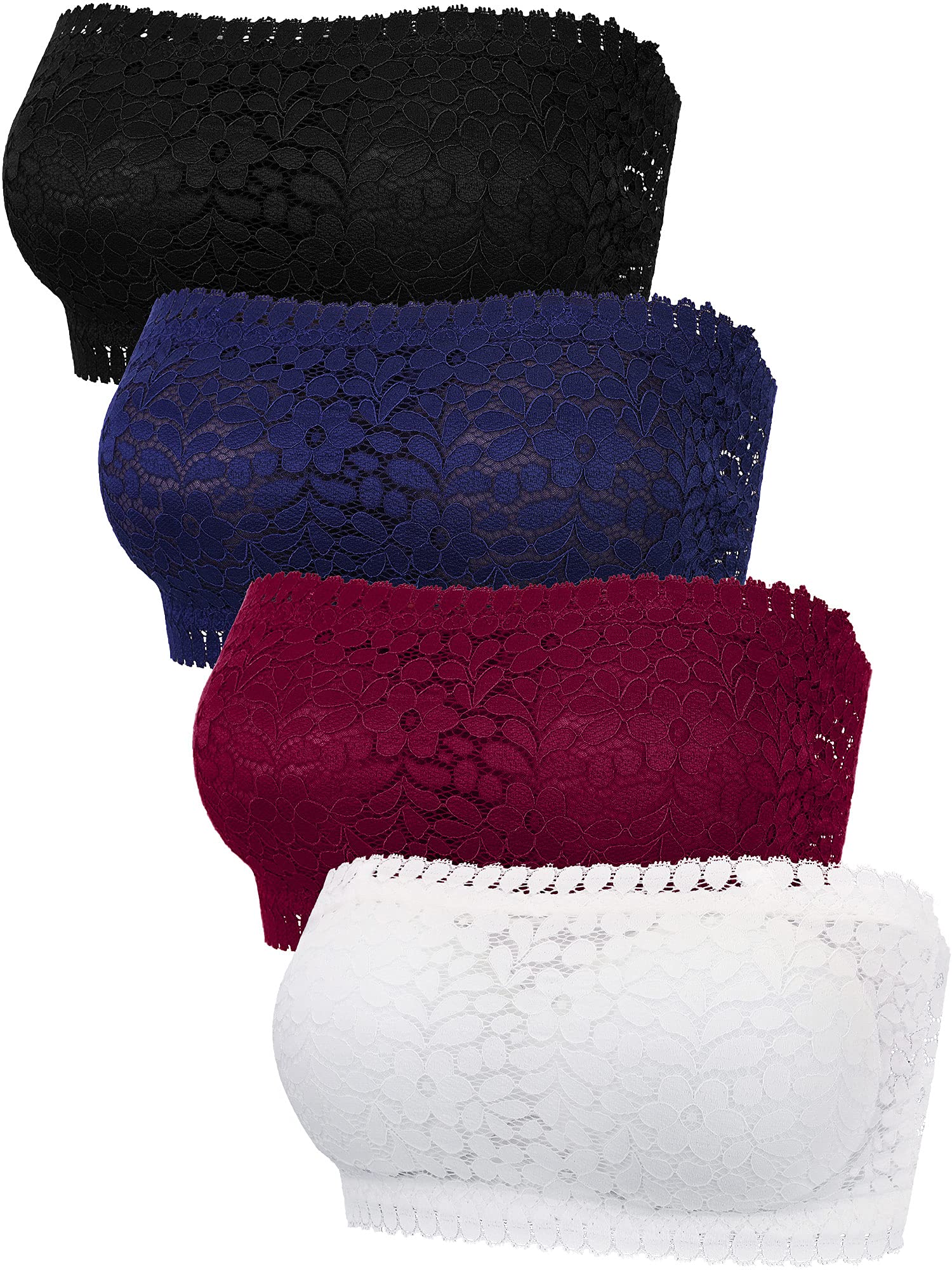 4 Pieces Lace Chest Wrap Strapless Bandeau Bra Floral Lace Bra Top with Removable Pads