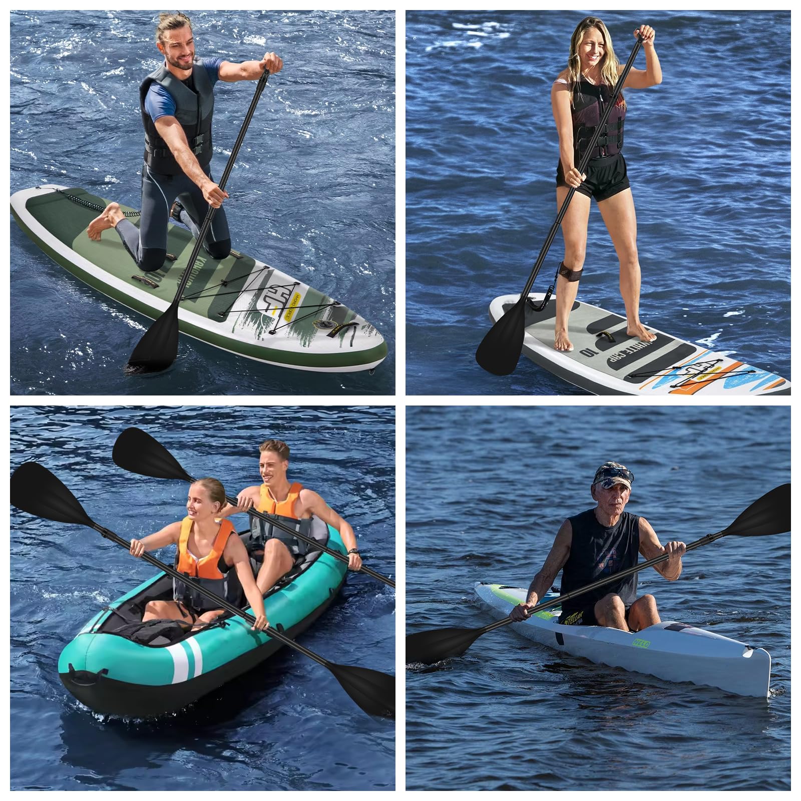 Sup Kayak Pagaie, 2 en 1 Aluminium Pagaie réglable pour Stand-Up Paddling, Manche recouvert de PU Double pagaie 186-220cm Plastique Lame en Nylon