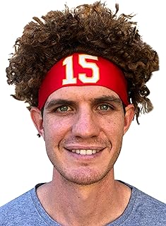 HandinHandCreations Mahomes Headband 15 Football Costume Red Color Party Wig