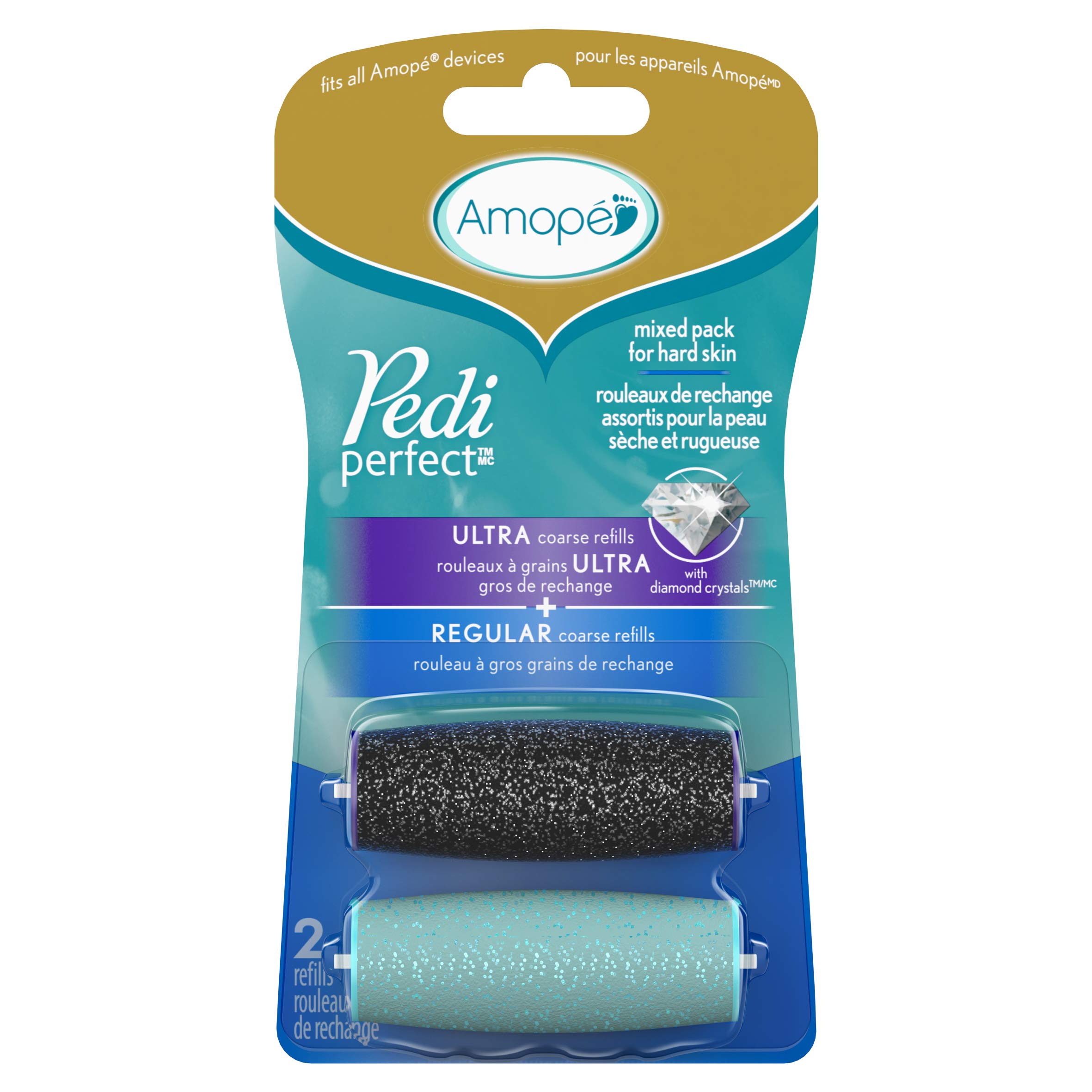 AmopePedi Perfect Electronic Foot File Mixed Refills, 2 Count Regular & Extra Coarse (Pack of 3)