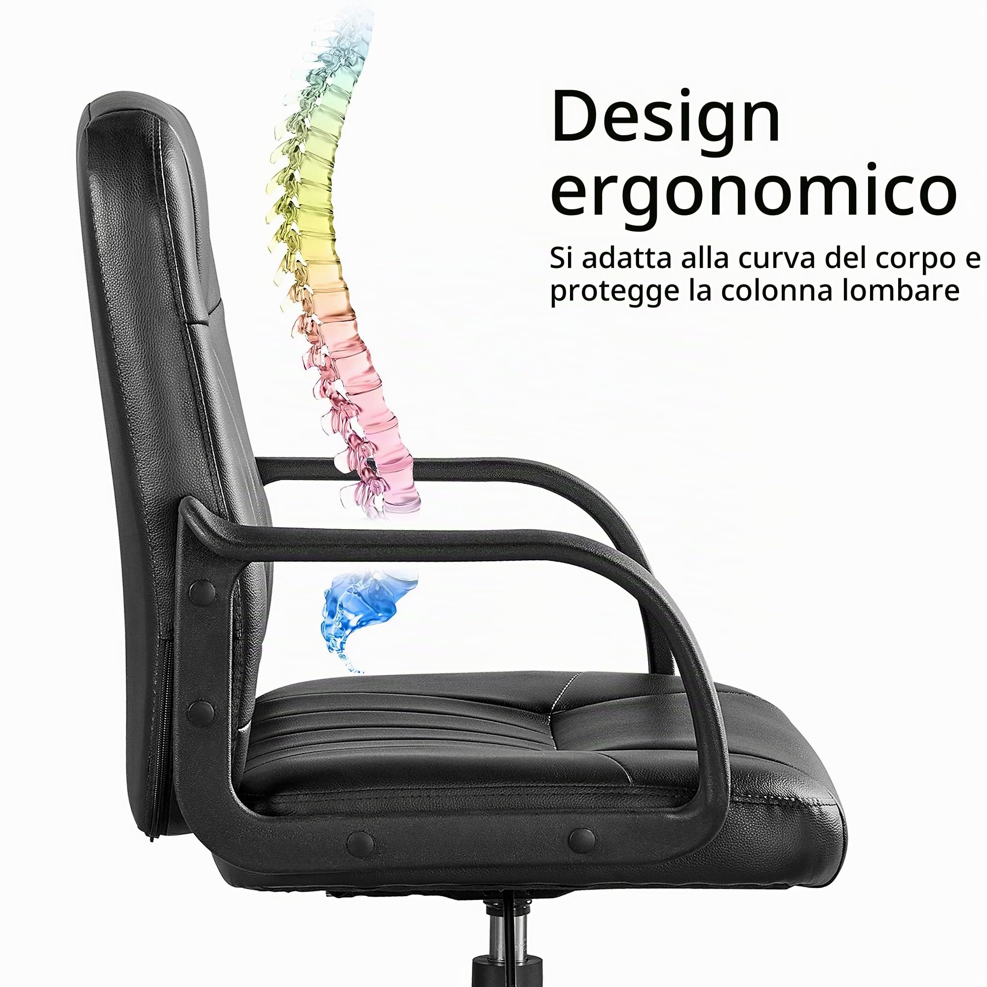 Yaheetech Sedia/Poltroncina da Ufficio Scrivania Girevole a Rotelle Ergonomica in Ecopelle Imbottita Altezza Regolabile con Braccioli Portata 123 kg Nera