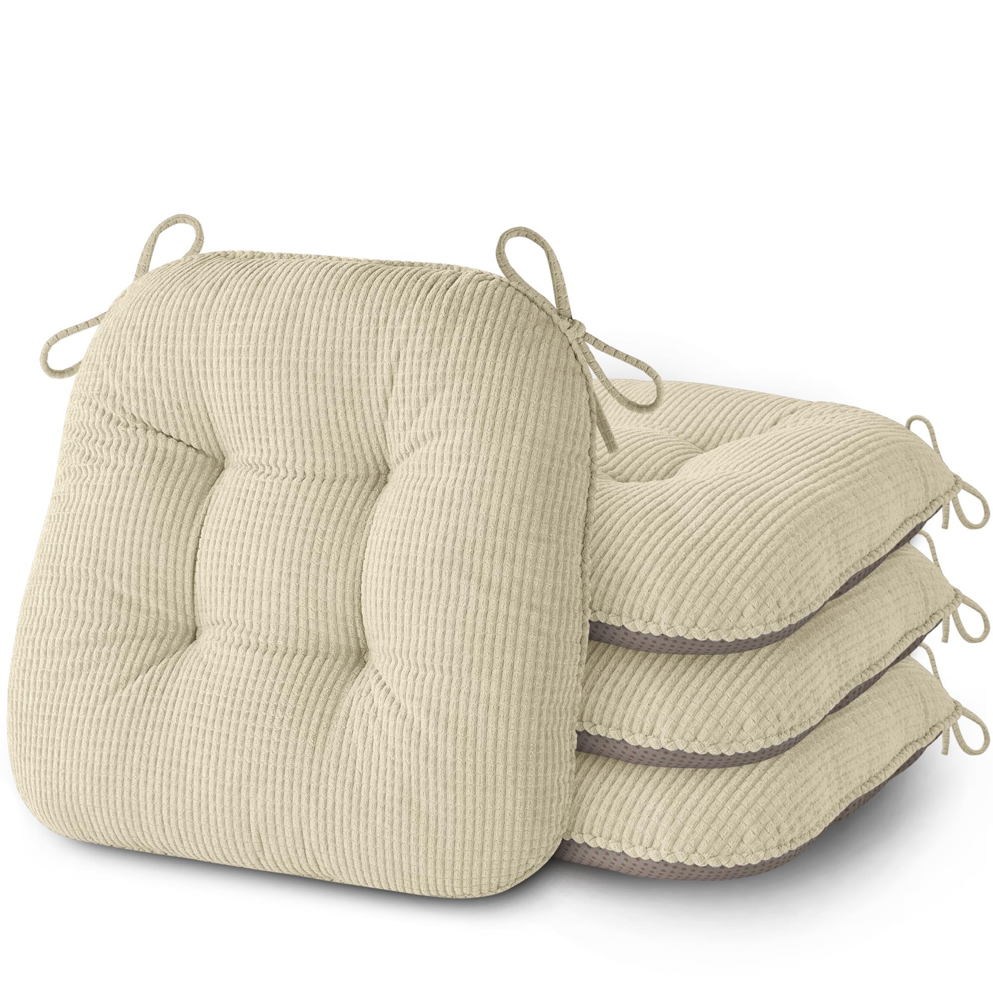 AddGrace Sitzkissen für Esszimmerstühle mit Bändern 43x40cm 4er Set Beige