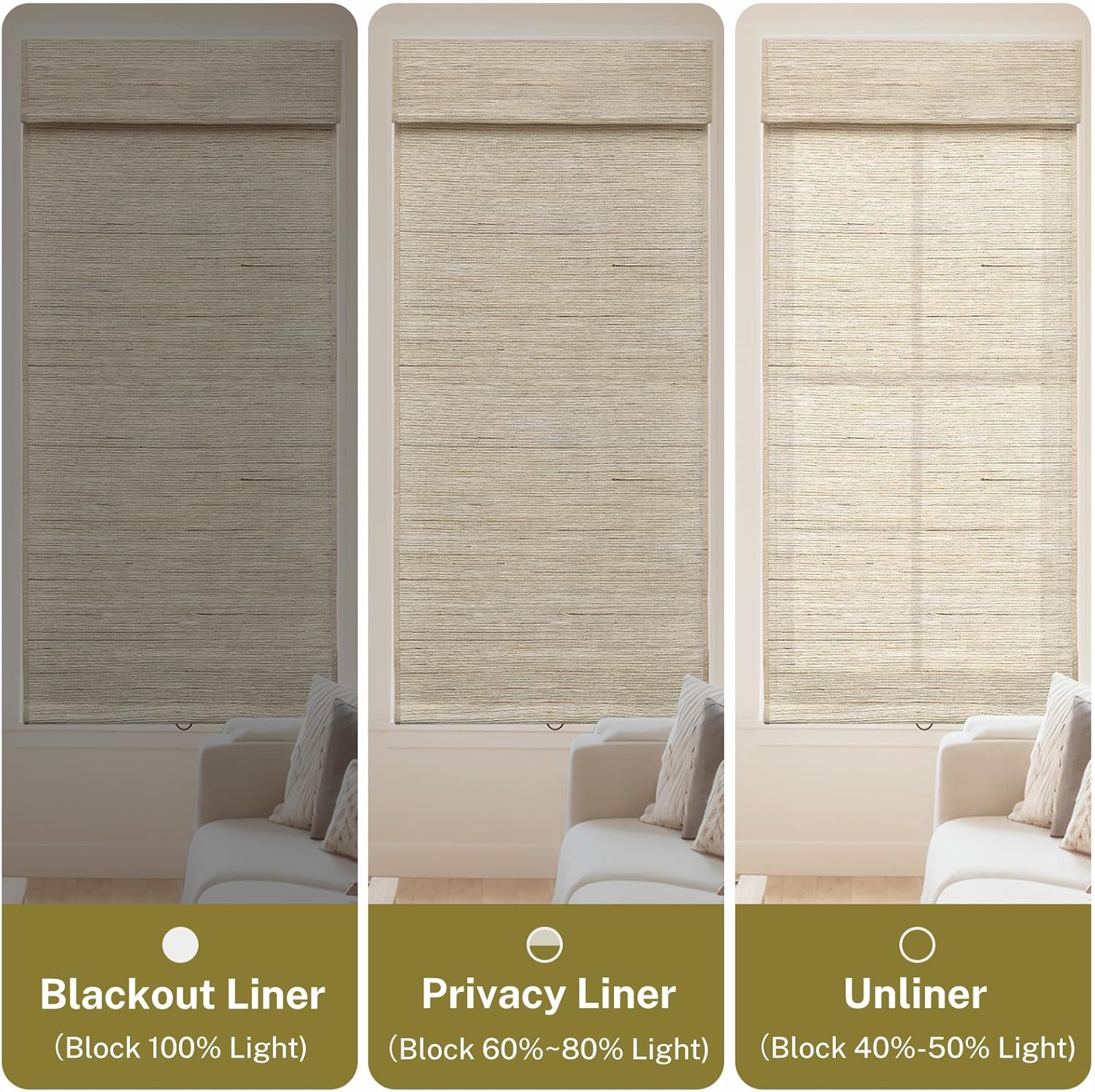Cordless Roman Shades for Window, Custom Pure Linen Natural Hemp Grass Weaving Window Blinds, Privacy Roller Blinds for Windows Shades Easy to Install for Home Kitchen Door, AWLMond