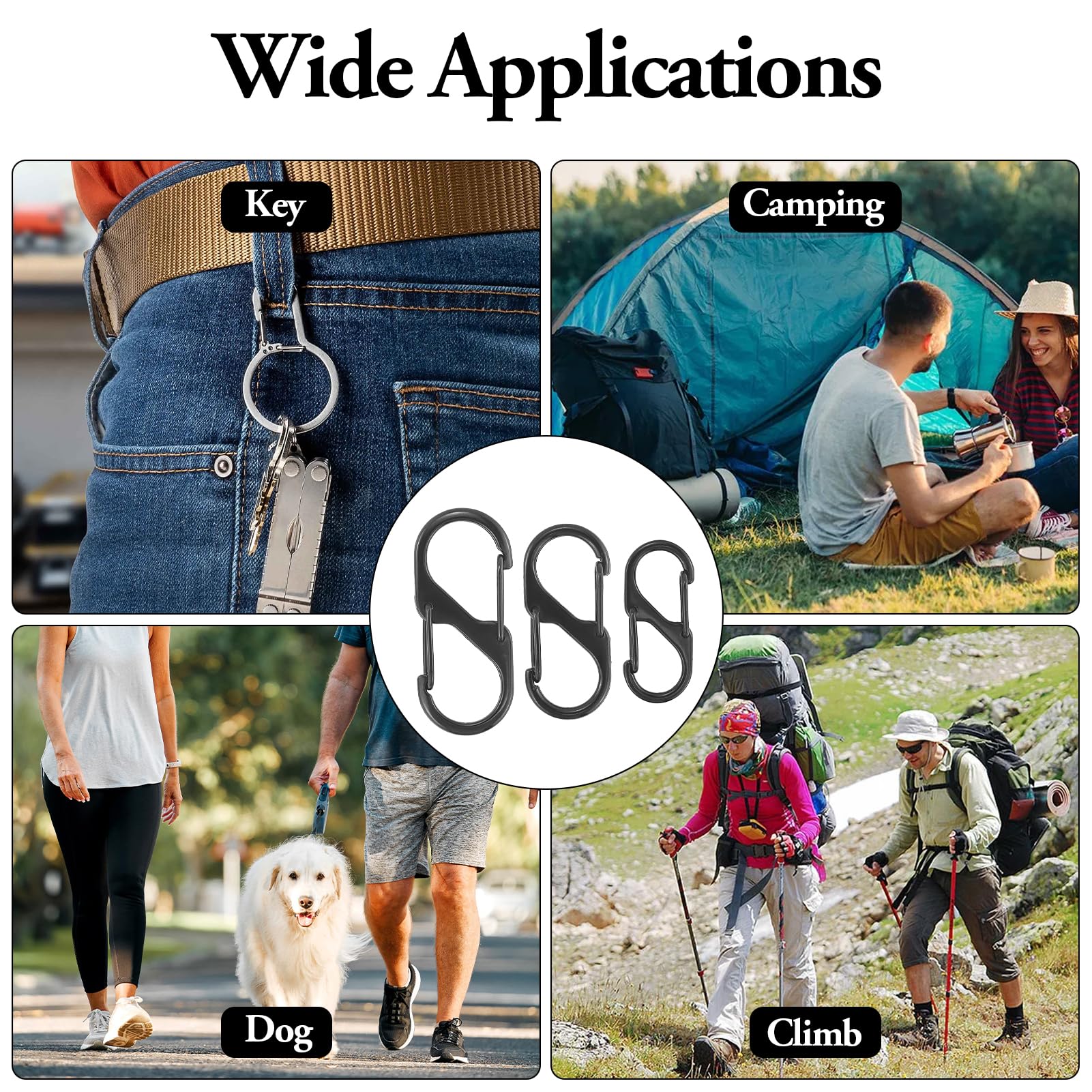 Mousquetons Aluminium Double Ouverture Bgs Lot 3 Mousquetons Aluminium BGS - Double Ouverture - 3 Tailles Différentes - Pour Randonnée Et Extérieur Crochets De Fixation