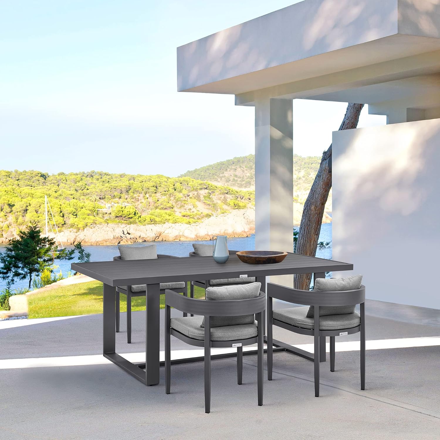 Armen Living Menorca Outdoor Patio Dining Table in Aluminum