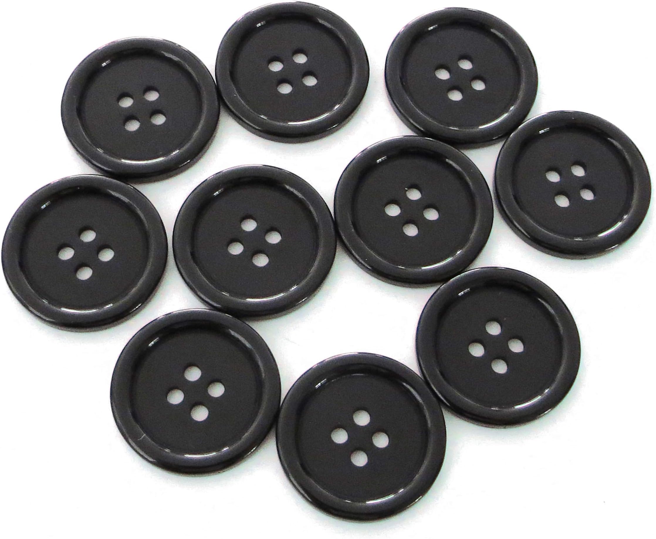 Buttons 1 Inch (1”) 4 Hole 10 Pieces - White Black Clear - Sewing Crafts Replacement Button -Perfect for Crafts, Coats, Shirts, Pants, Shorts, Cardigans, Blazers, Skirts (Black)