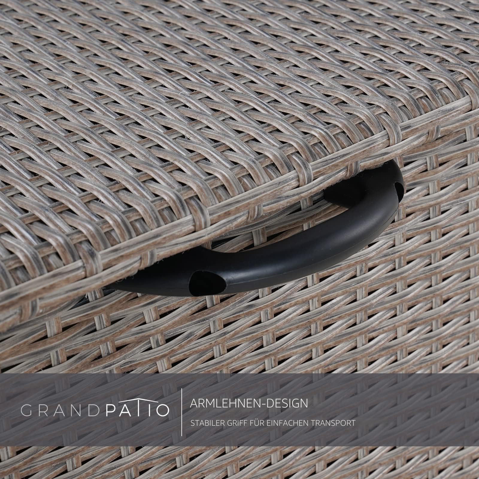 Grand patio Rattan Auflagenbox 480 Liter Gartenbox mit Deckel und Gasdruckfedern, UV-beständig Aufbewahrungskiste mit Zwei Radern, Leicht Bewegen, Kissenbox für Garten, Balkon