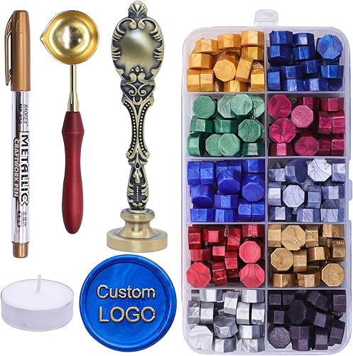 SWANGSA Kit de sellos de cera personalizados, sello de sellado personalizado con 200 cuentas de cera de sellado para invitaciones de fiesta de boda,