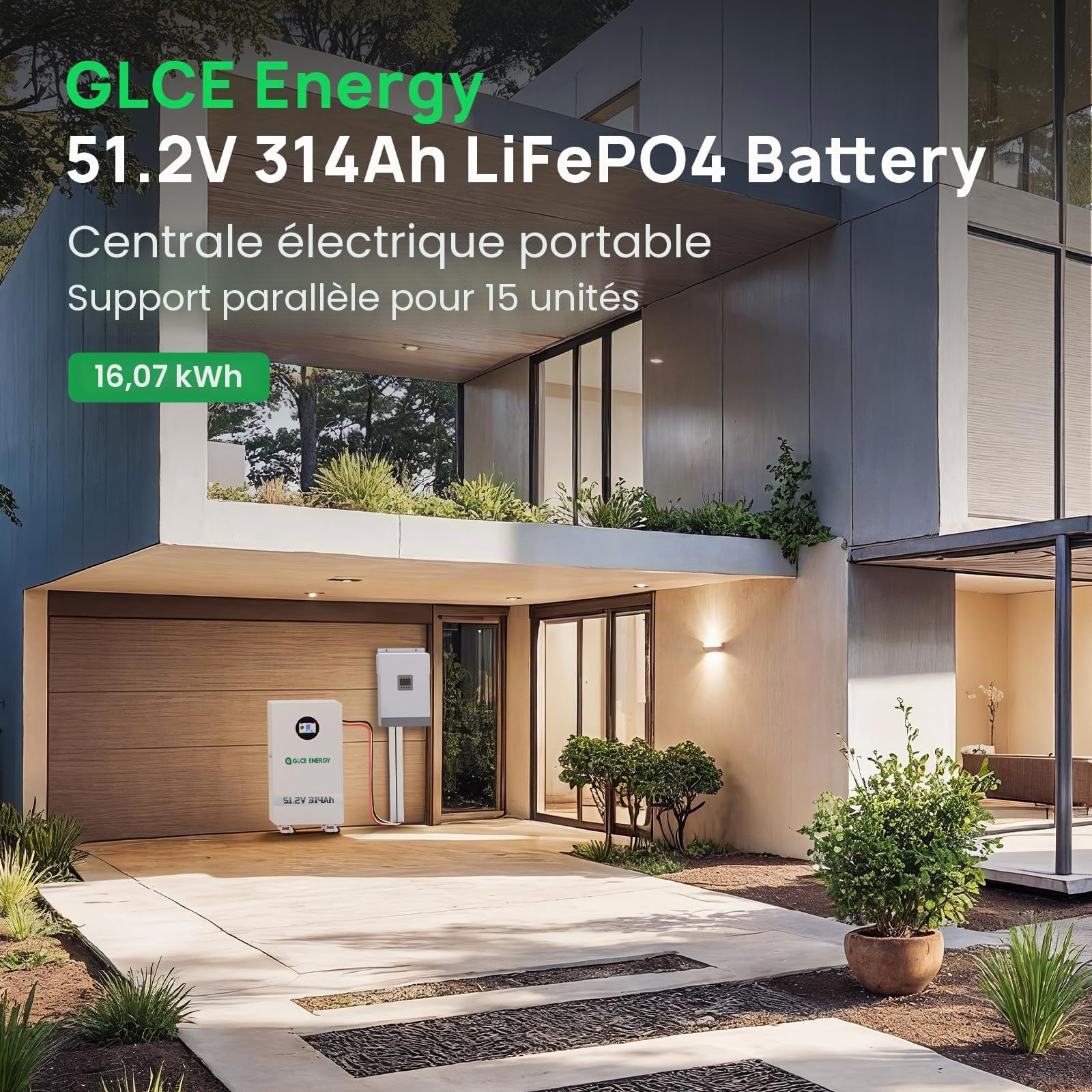 Batterie au Lithium LiFePO4 51,2V 314Ah - Écran LCD - BMS Intelligent Intégré 200A - Batterie 15,36kWh pour Camping-Car, Solaire et Stockage d’Énergie Domestique (Bluetooth/WiFi)