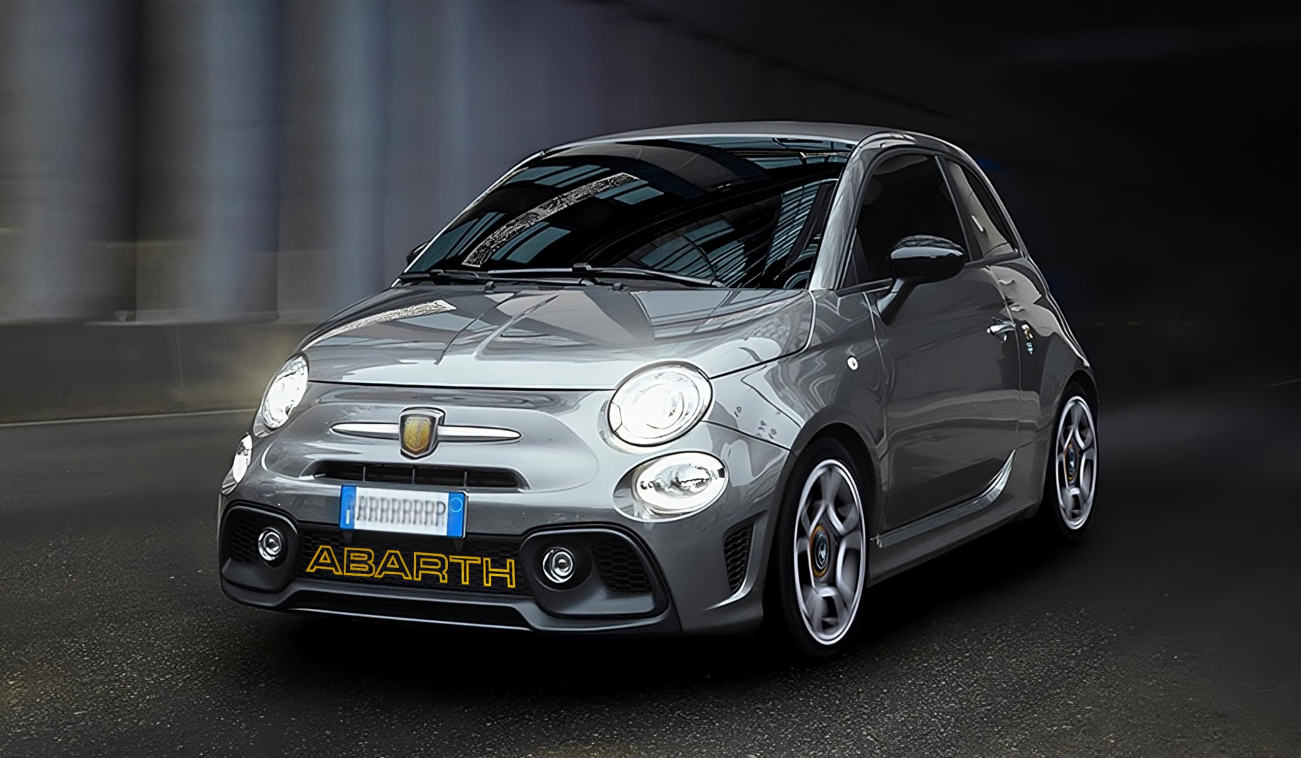 Abarth Schriftzug für Vordere Gitter - FIAT 500 Kühlergrill Dekoration im Originalstil - Logo für Vorderen Grill Punto Evo 595 Personalisierung (Gelb)