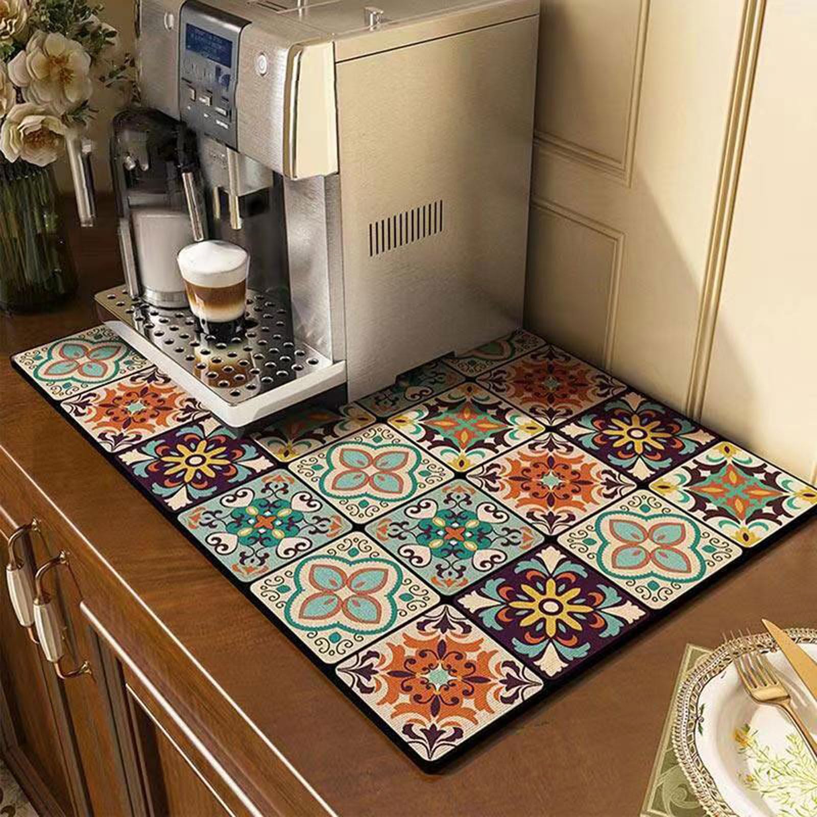 Coffee Maker Mat For Countertop,Absorbent Dish Drying Mat,Heat Resistant Pad,Hide Stain,Anti-Slip Rubber Backed,Coffee Bar Accessories,Fit Coffee Pot Espresso Machine,Table Mat For Kitchen