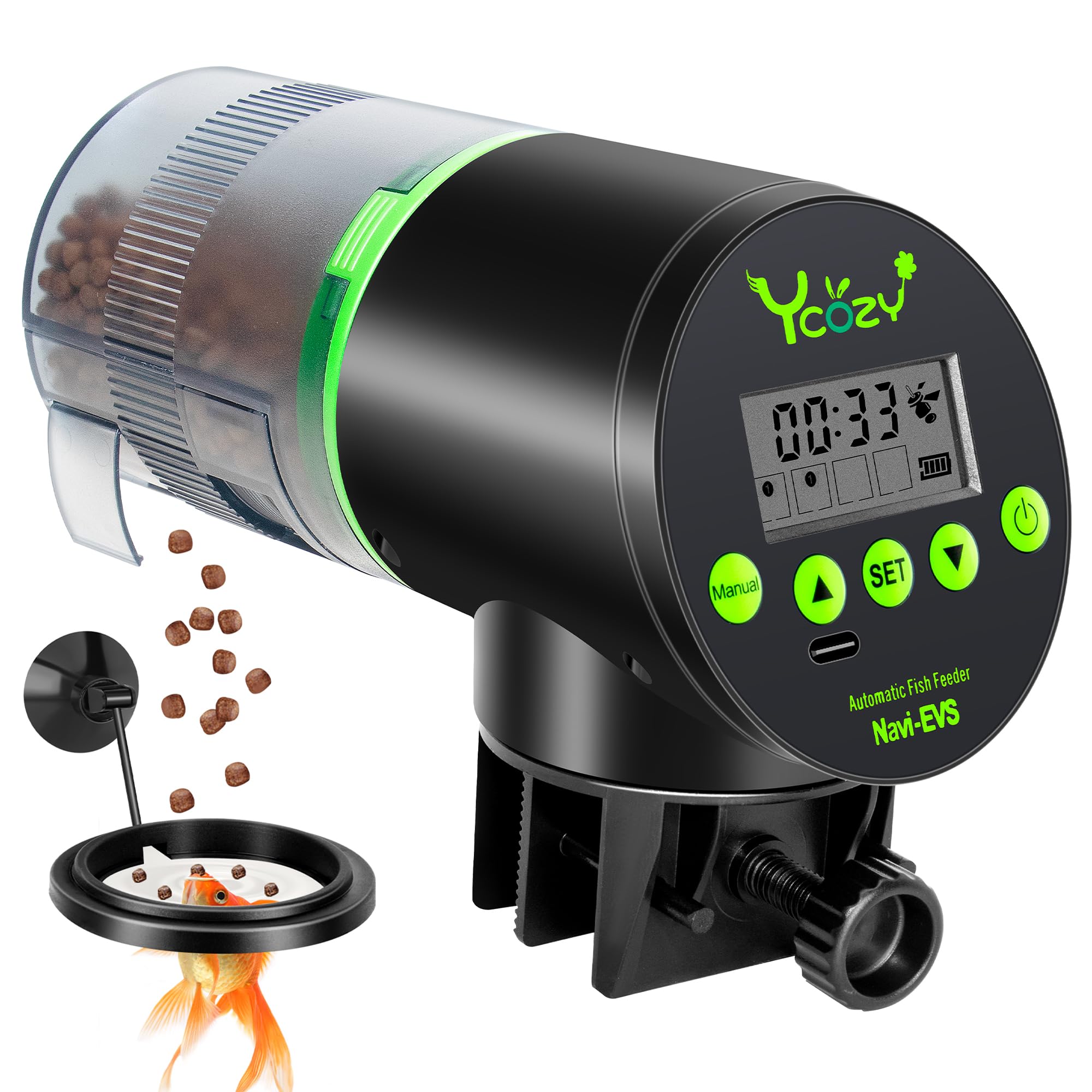 Amazon | Ycozy 自動給餌器 魚 USBプラグイン 自動餌やり機 水槽