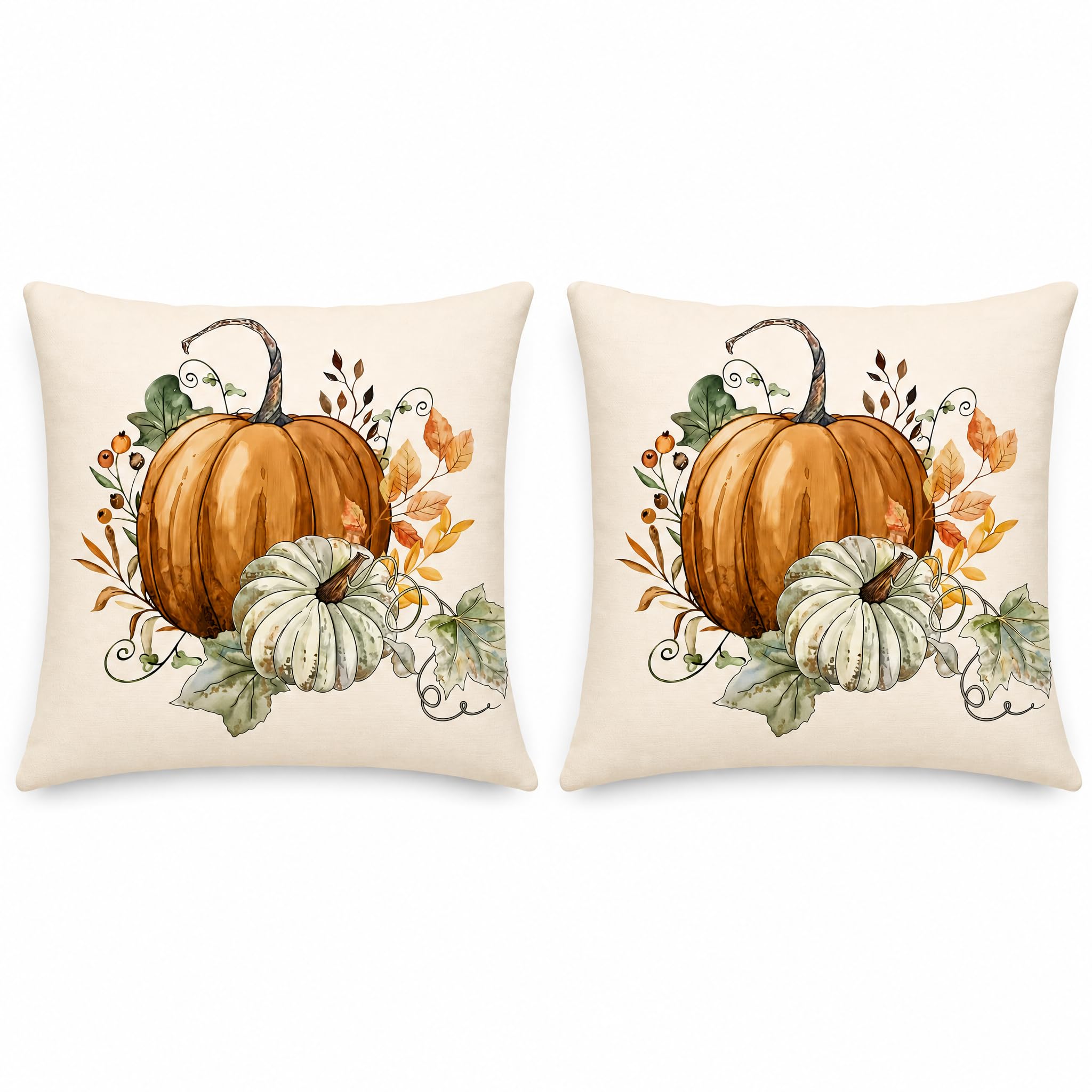 Watercolour Pumpkin Foliage 2 Pack 45x45cm Cushion Covers,Pillow Covers — image 1