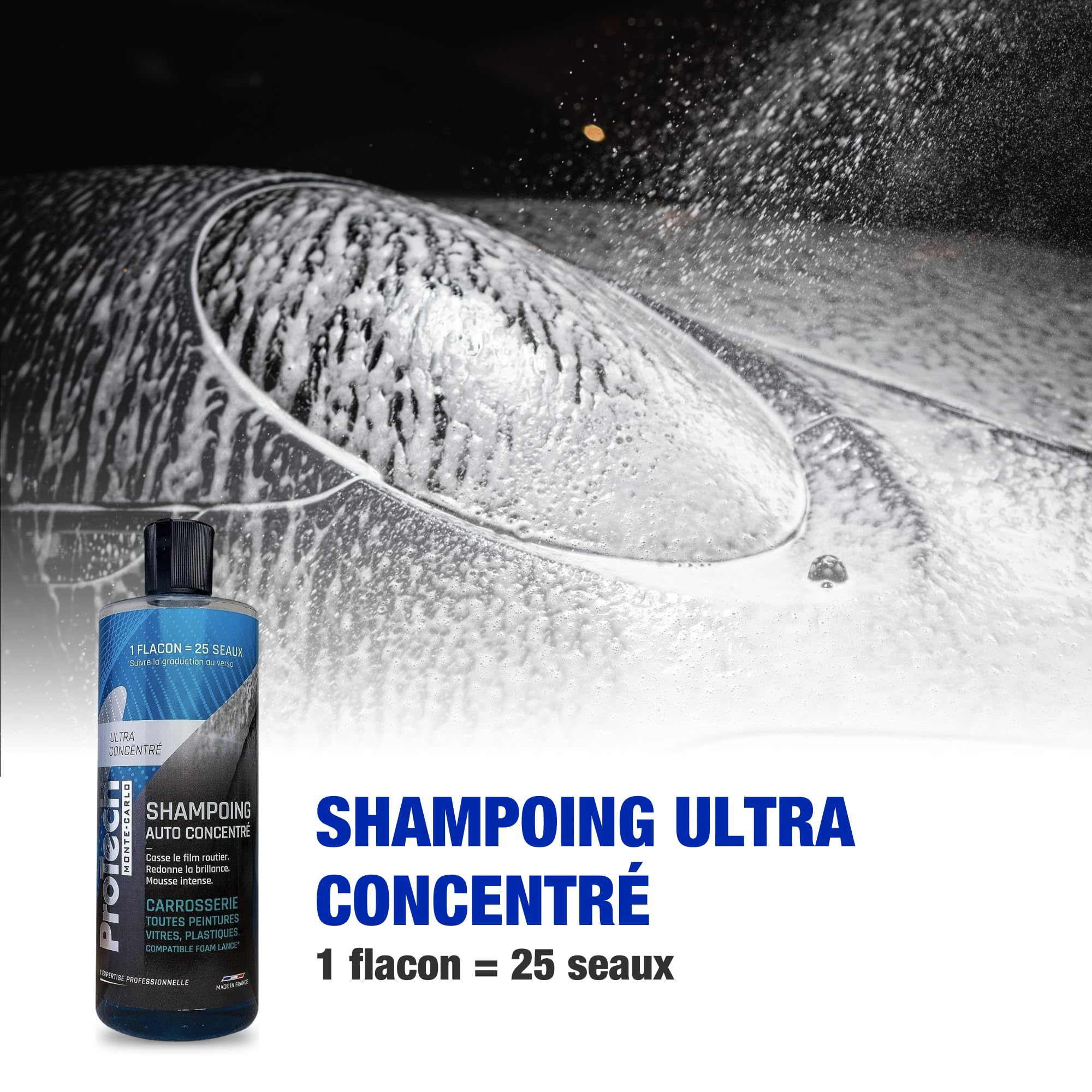 ProTechMC | Kit Nettoyant Voiture Interieur et Extérieur | Nettoyant Multi-Surfaces | Shampoing Carrosserie | Nettoyant Jantes | 3x500 ML | Inclut Microfibre 40x40 cm | Made in France