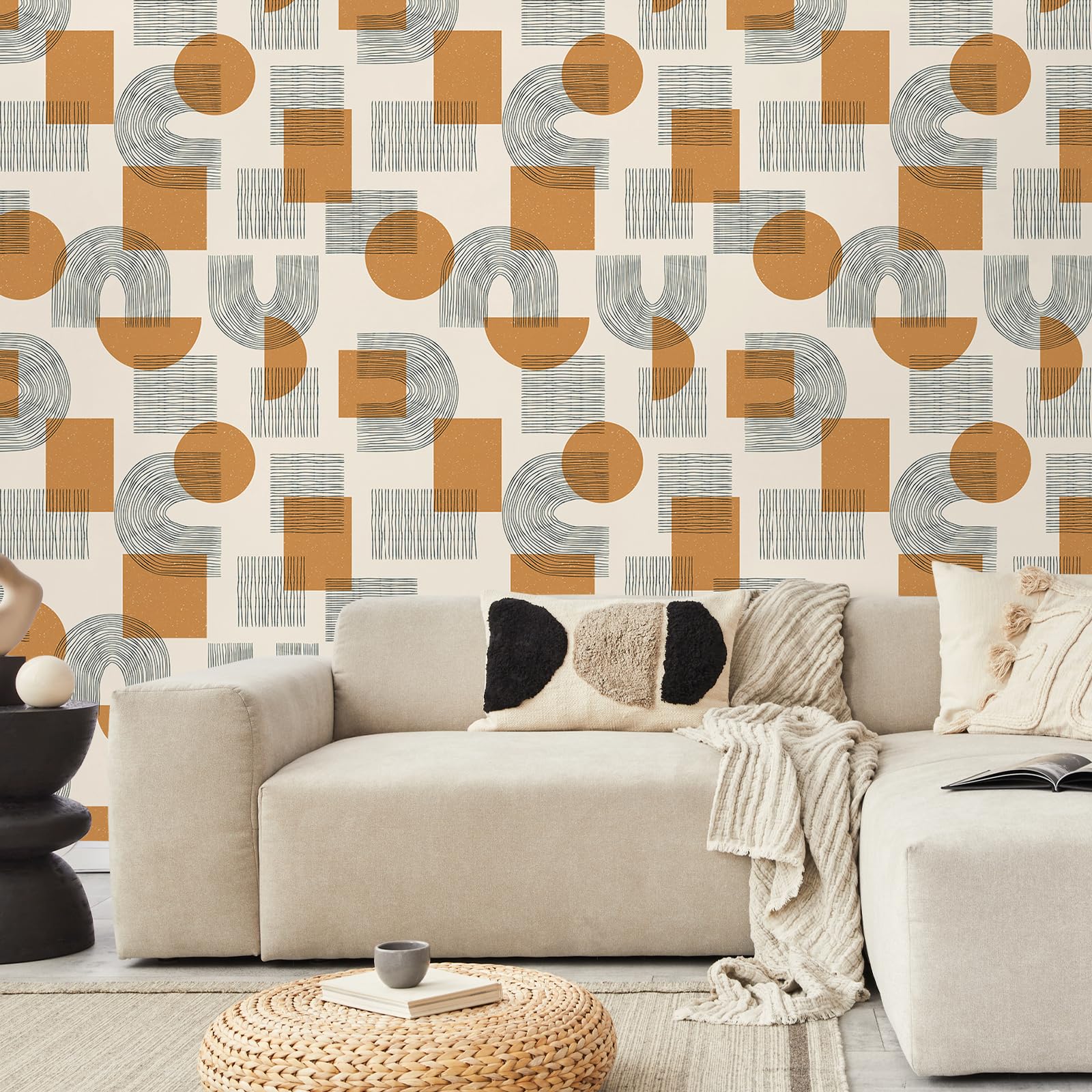 Boho Geometric Peel And Stick Wallpaper - Black & White Removable Contact Paper 17.5x102 Inches