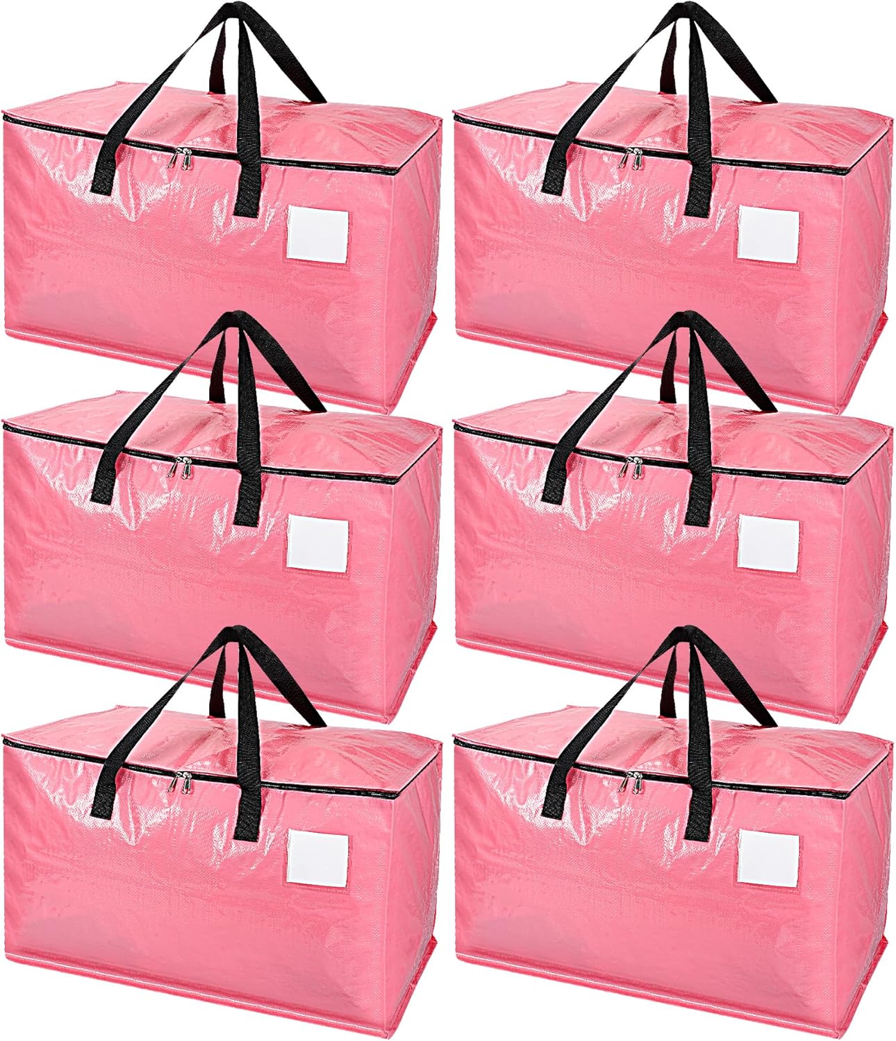 6 Pack Extra Large Moving Bags, Heavy Duty Moving Bag, Storage Bags with Zippers and Carrying Handles, Durable & Sturdy Storage Tote for Packing Clothes Moving Space Saving, Pink