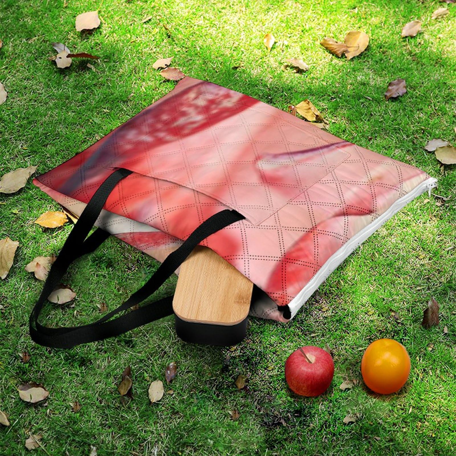 Couverture de pique-nique à motif rose rouge et blanc avec sangle de transport, tapis de sable pliable et imperméable pour camping, été, plage, tapis de 200 x 200 cm