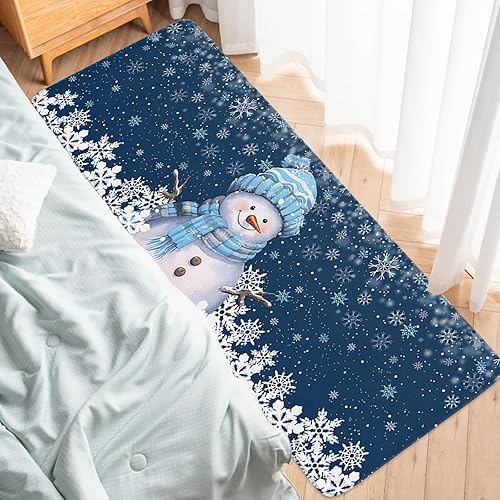 Miniatura 6 de Juego de 2 tapetes de cocina antideslizantes para puerta, tapete azul de muñeco de nieve con tapa, árbol de Navidad, copo de nieve, tapete con