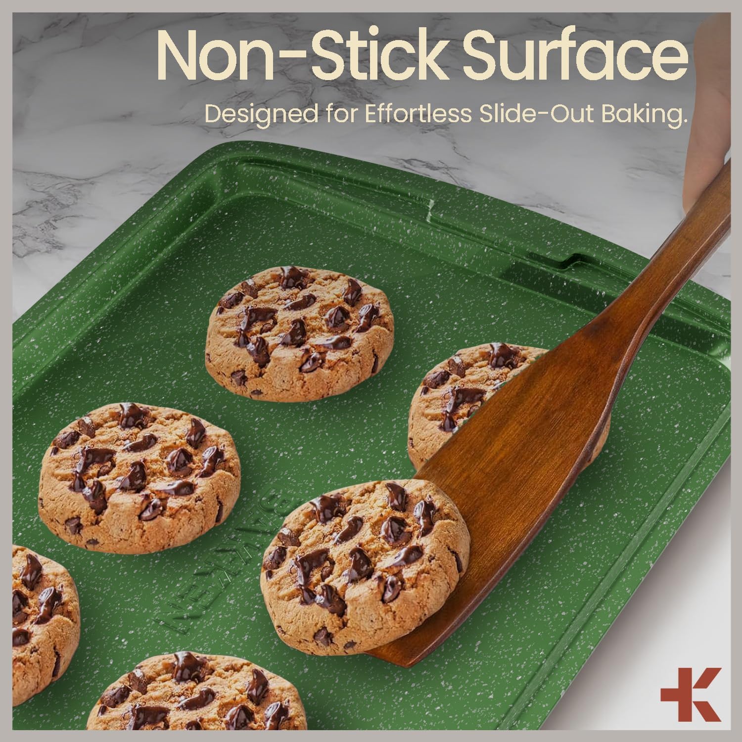 bakken kitchen baking pan set - nonstick green marble coating, commercial grade carbon steel bakeware sets, baking kitchen essentials, pfoa, pfos, ptfe free, oven safe tray (up to 450° f), set of 6 green 6 piece set