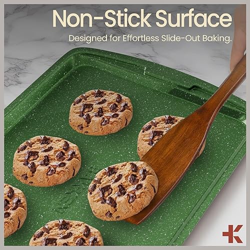 Miniatura 7 de BAKKEN - Juego de sartenes para hornear, revestimiento de mármol verde antiadherente, juegos de utensilios para hornear de acero al carbono de grado