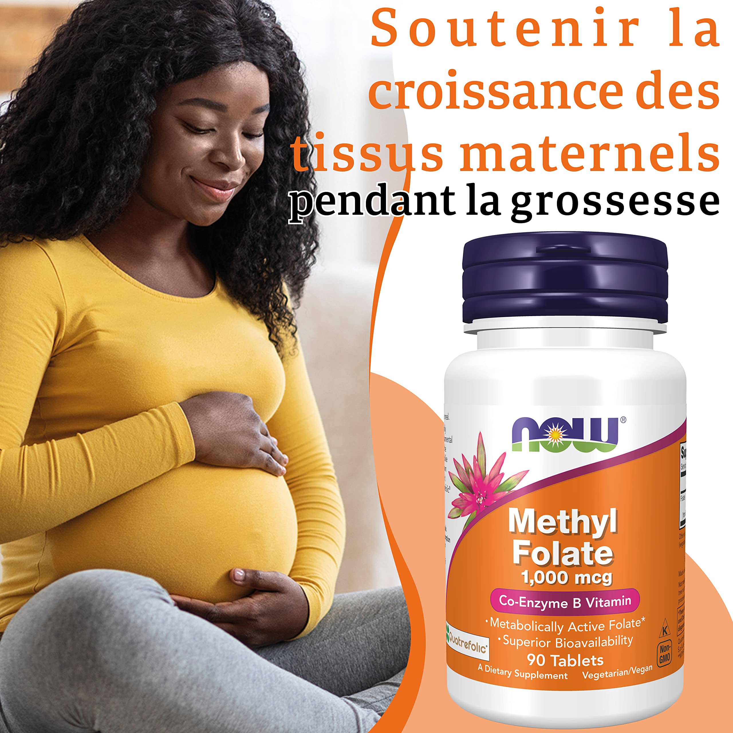 Now Foods, Methyl Folate (Acide Folique), 1.000 mcg, 90 Comprimés végétaliens, Testé en Laboratoire, Vitamine B9, Sans Gluten, Sans Soja, Végétarien