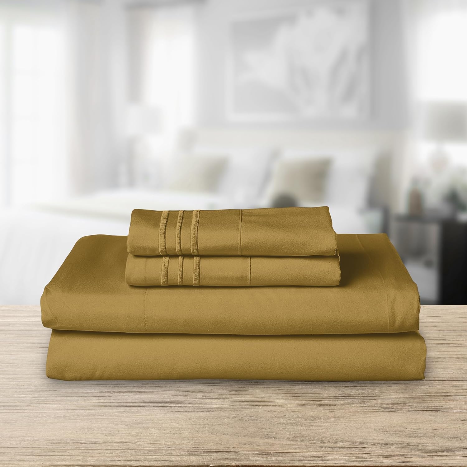 Elegant Comfort Luxurious 1500 Premium Hotel Quality Microfiber Three Line Embroidered Softest 4-Piece Bed Sheet Set, Wrinkle and Fade Resistant, King, Bronze