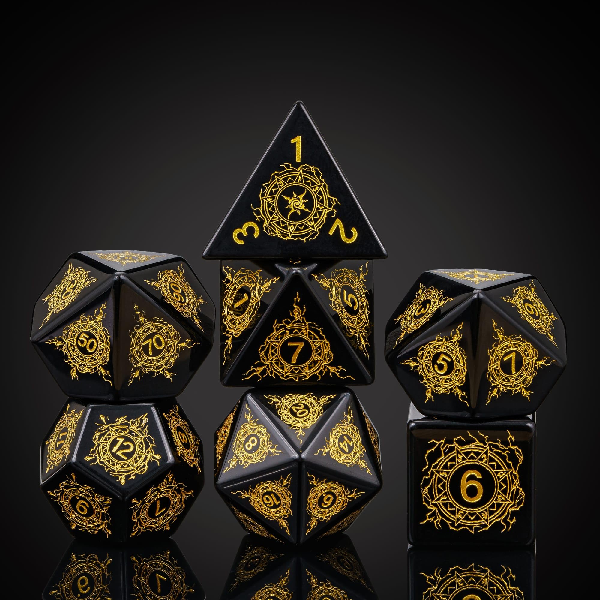 UDIXI Gemstone DND Dice Set, 7PCS Obsidian Stone Dice Set D&D with Gift Case for Role Playing Game and Tabletop Game