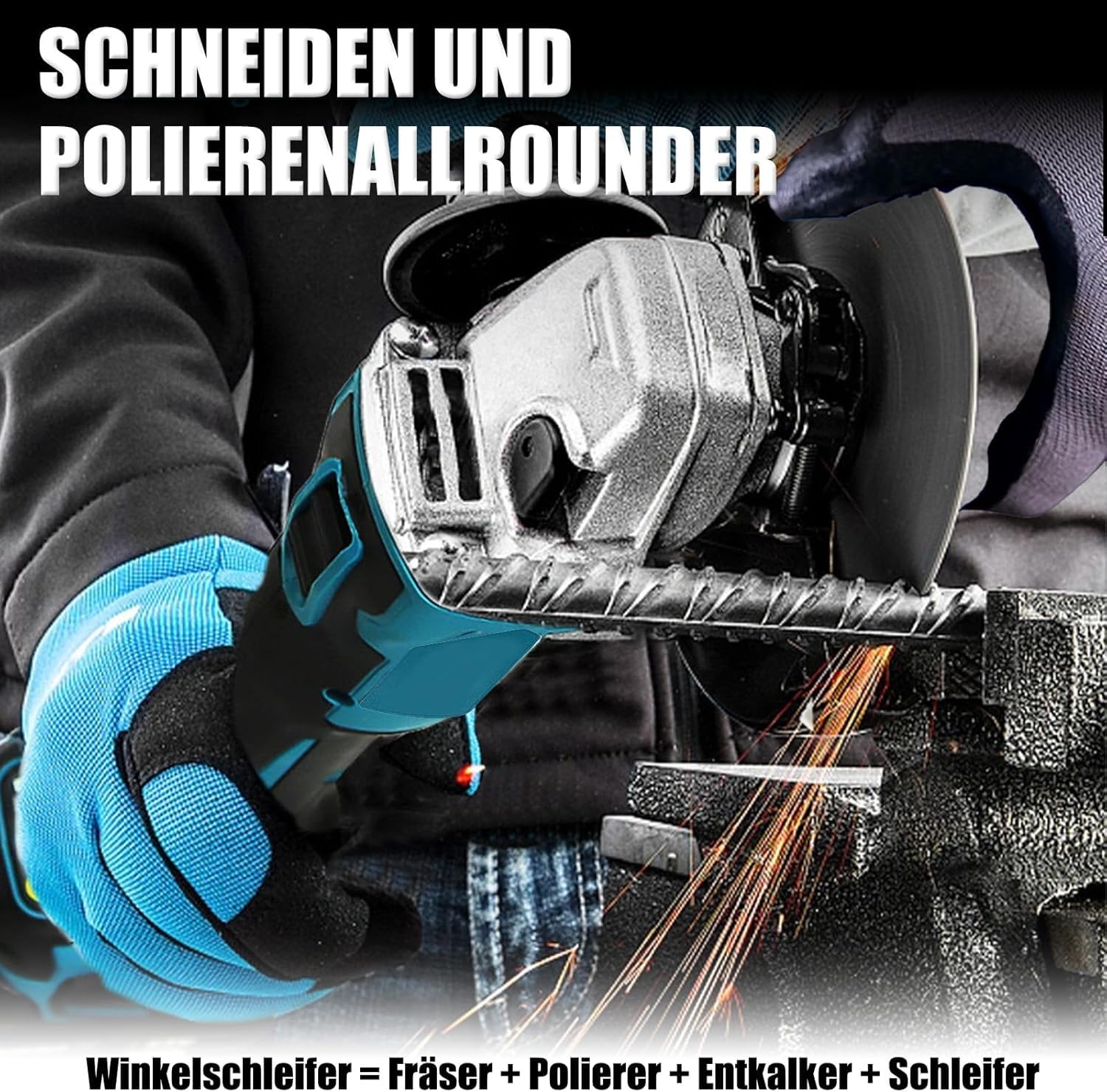 Akku Winkelschleifer Kabellos，Ersatz für Makita Akku 18V, mit 2× 5.5Ah Akkus & Ladegerät, Neues Upgrade Akku Flex Trennschleifer 125mm, 9000U/min, für Präzises Trennen und Schleifen（Blau）