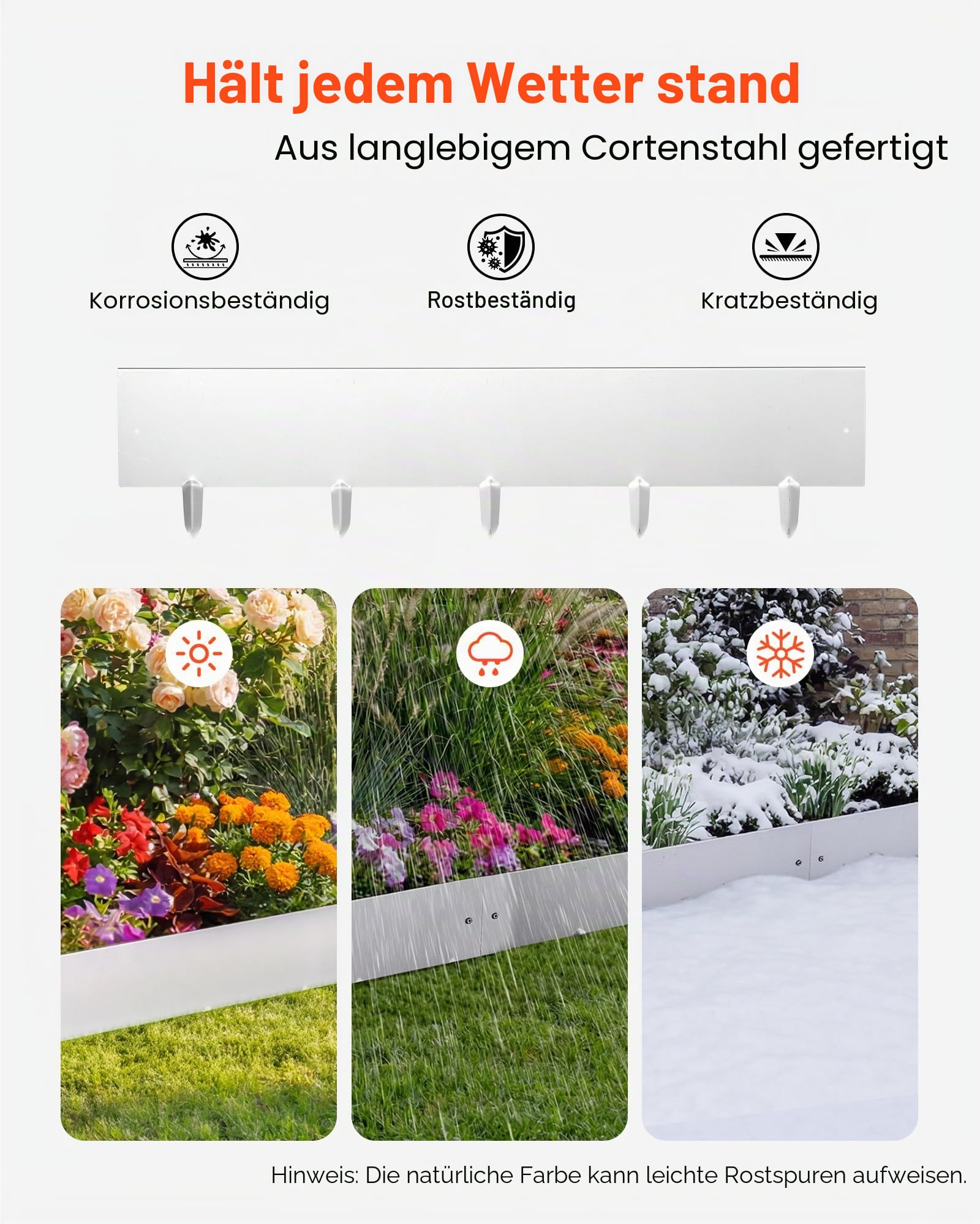 VEVOR Rasenkante, 10er-Pack, 100x23 cm Beeteinfassung, Cortenstahl Beetumrandung mit 11 Verbindungsplatten, Beetbegrenzung Rasenbleche Mähkante Metall Gartenpalisade für Blumenbeete & Gartenwege