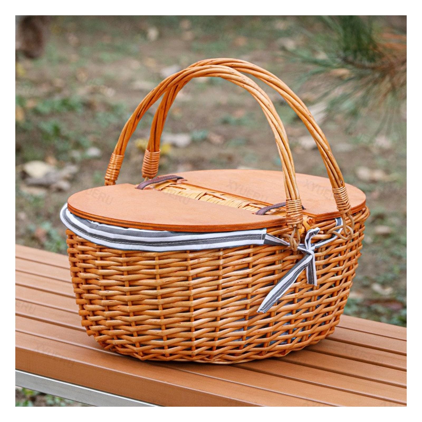Cesta de picnic de mimbre para aperitivos y frutas, cesta tejida a mano, cesta de flores vintage para barbacoa, actividades al aire libre y reuniones