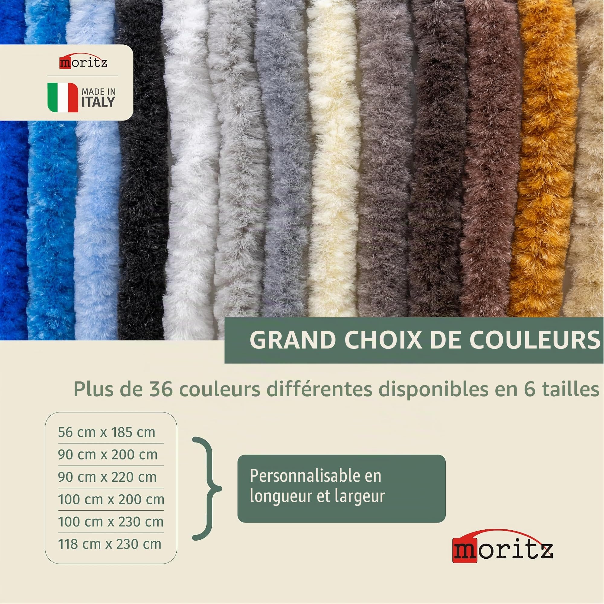 Moritz Rideau en chenille - 100 x 230 cm - Gris et blanc - Rideau de porte - Moustiquaire pour camping et caravane