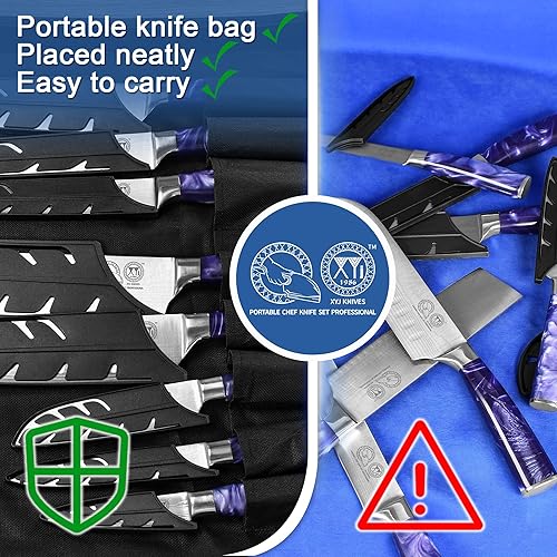 Miniatura 6 de Authentic XYJ Since 1986, juego de 8 cuchillos de chef japoneses con bolsa de rollo y funda, cuchillos de cocina culinaria de acero inoxidable,