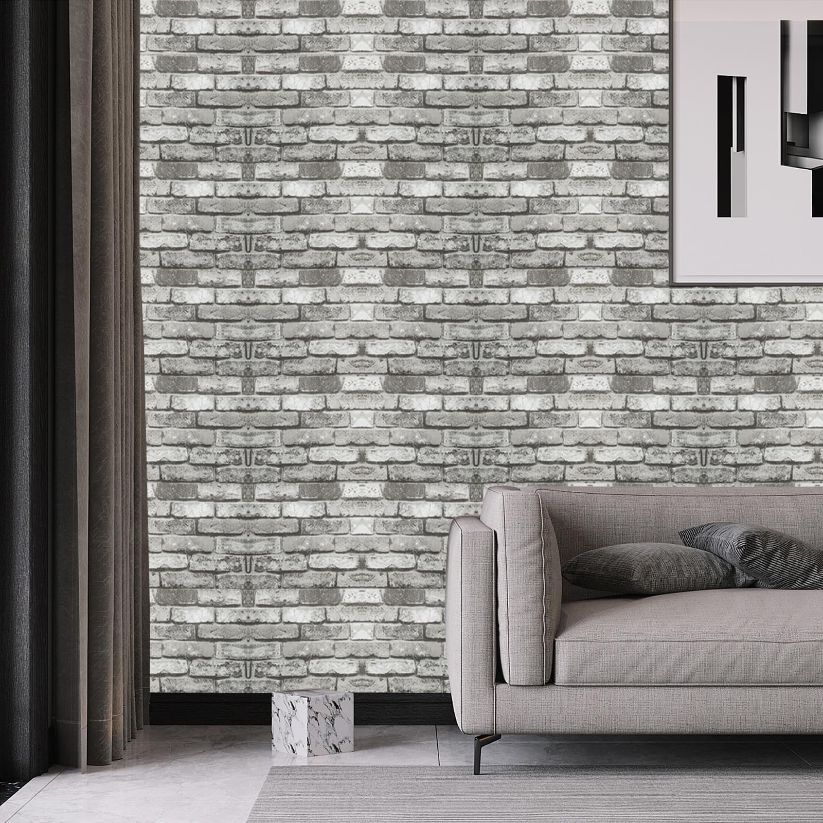 Pamatio Vintage Brick Industrial Feature Wallpaper, Non-Woven Gray Brick Stone Effect Contemporary Wall Paper - Retro Rustic Bedroom Living Room Adult Wall Decors, 53 cm x 9.5 m Roll