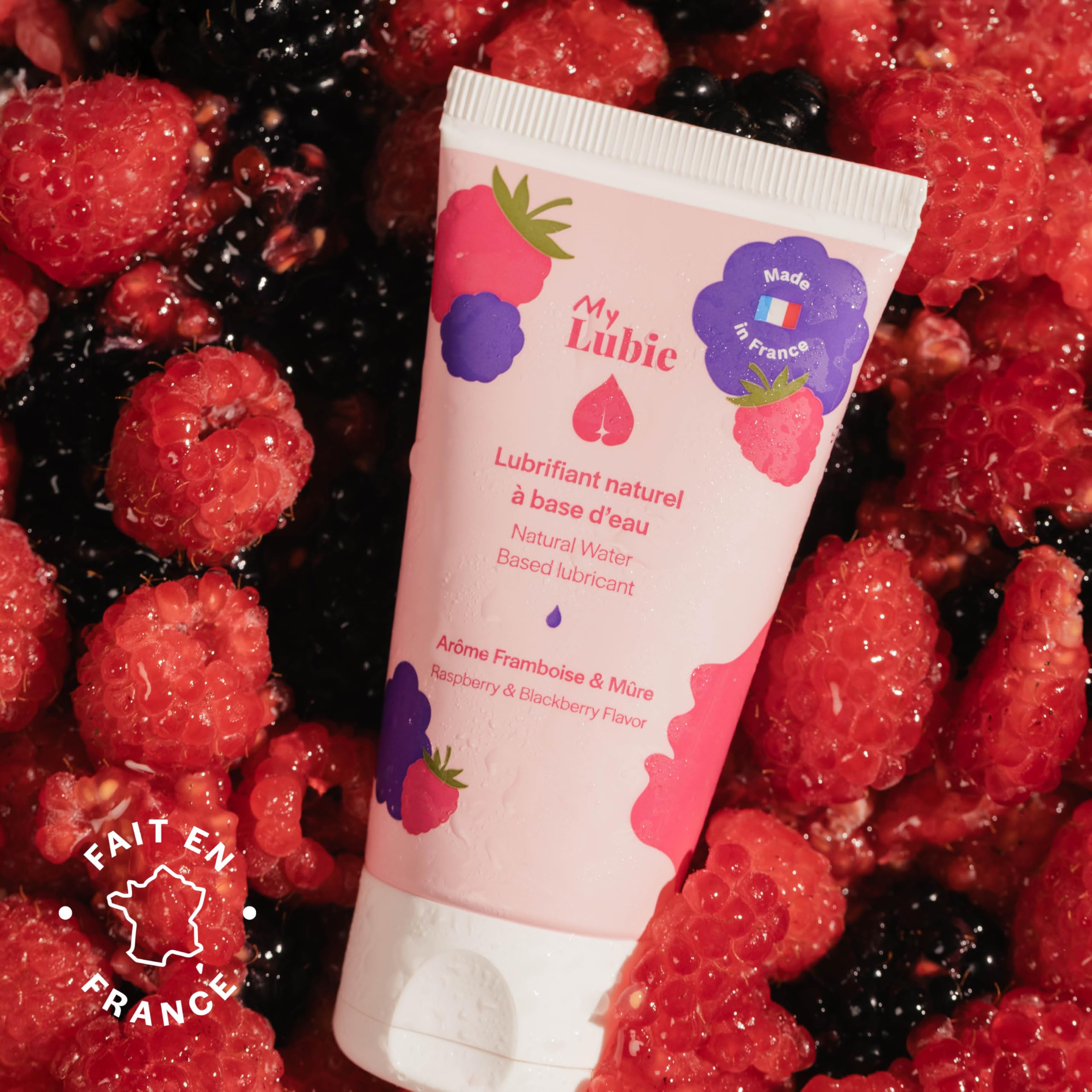 My Lubie - Duo de Lubrifiants Comestibles Aromatisés | Goût Framboise & Mûre | 2x50ml | Base Eau, Naturels & Vegan | Enrichis en Acide Hyaluronique et Prébiotiques | Fabriqués en France