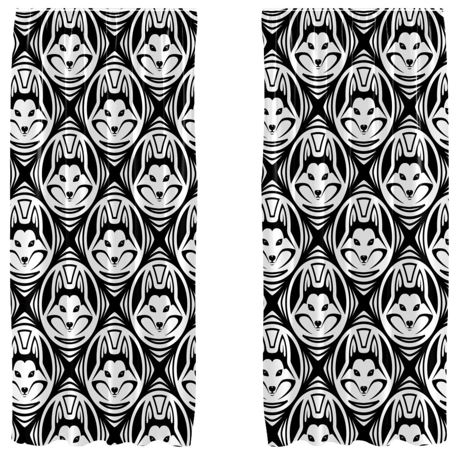 Rideaux occultants motif chien hipster husky pour relooker une chambre a coucher moderne