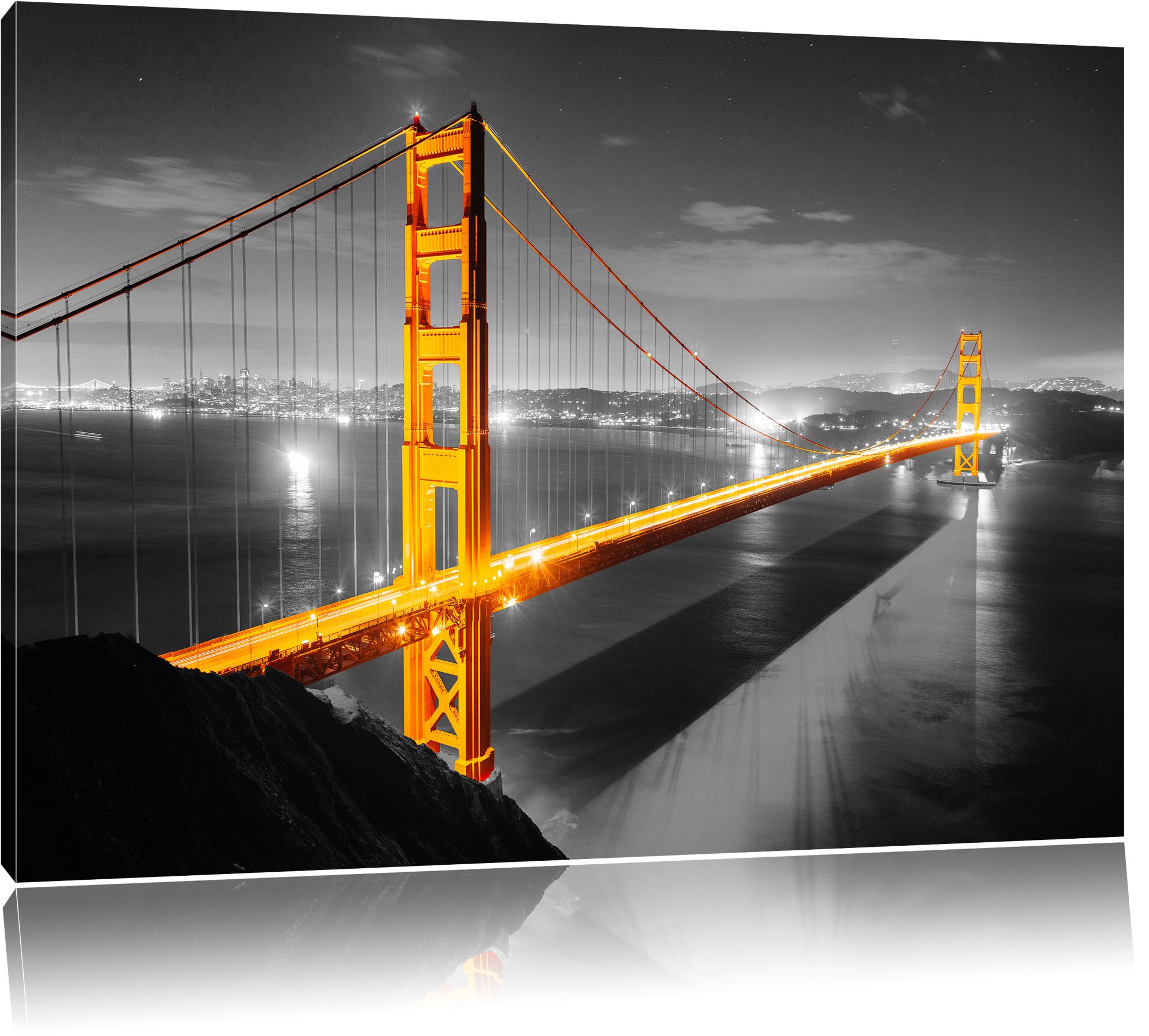 Pixxprint riesige Golden Gate Bridge B&W, Größe: 120x80cm, Leinwandbild, fertig gespannt, Wandbild, Dekoration, Kunstdruck, kein Poster
