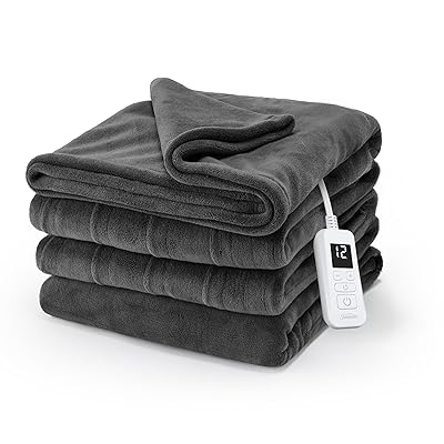Sunbeam Electric Royal Luxe Microplush Heated Blanket, 12 Heat Settings, 12-Hour Auto Shut-Off, Fast Heating, Warm & Cozy, Machine Washable, Dove Gray Color, Full (84" x 72")