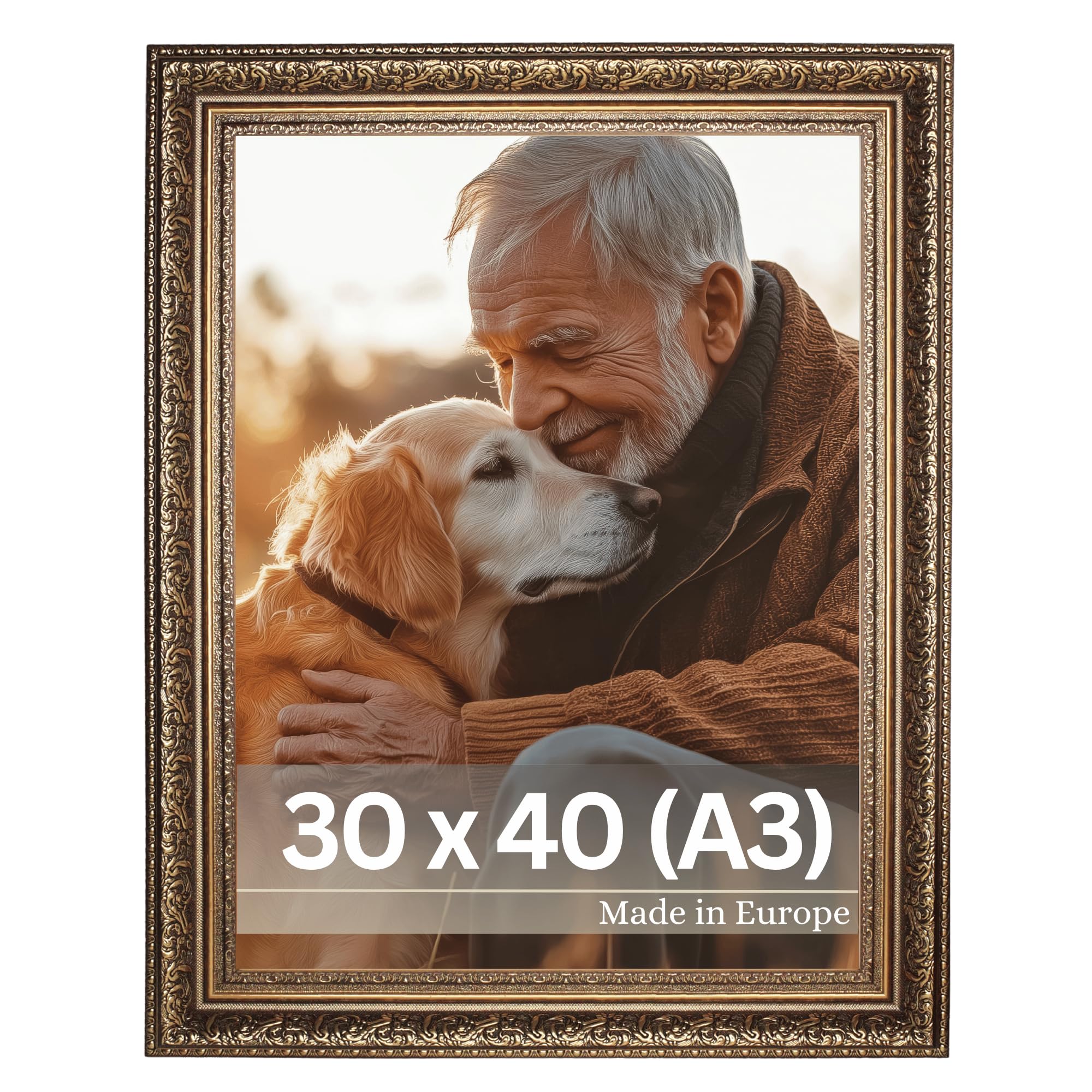 VictoR Bilderrahmen Leonardo 30x40 cm (A3) in braun gold – antiker Fotorahmen mit bruchsicherem Acrylglas – vintage Bilderrahmen A3 barock – Made in Europe
