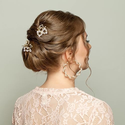 Miniatura 5 de PAGOW 8 mini pinzas para el cabello de perlas pinzas de metal de perlas de diamantes de imitación dorados pinzas de pinza para peinar flequillo