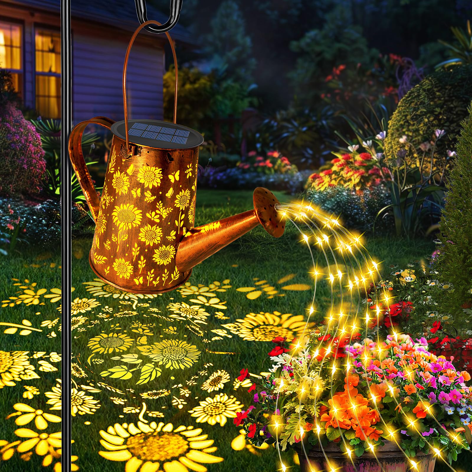 Luci solari per annaffiatoio a forma di girasole, regalo per donne, mamma, nonna, compleanno, grande lanterna solare da appendere, impermeabile, decorazioni da giardino per cortile, portico,