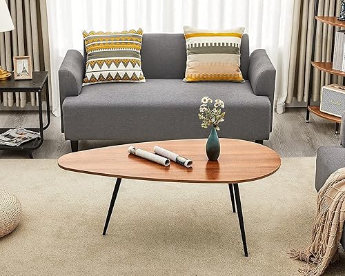 Miniatura 7 de SAYGOER Mesa de Centro Moderna de Mediados de Siglo para Sala de Estar Mesa de Centro Ovalada Rústica Pequeña Mesa de Acento Retro Mesa Central de