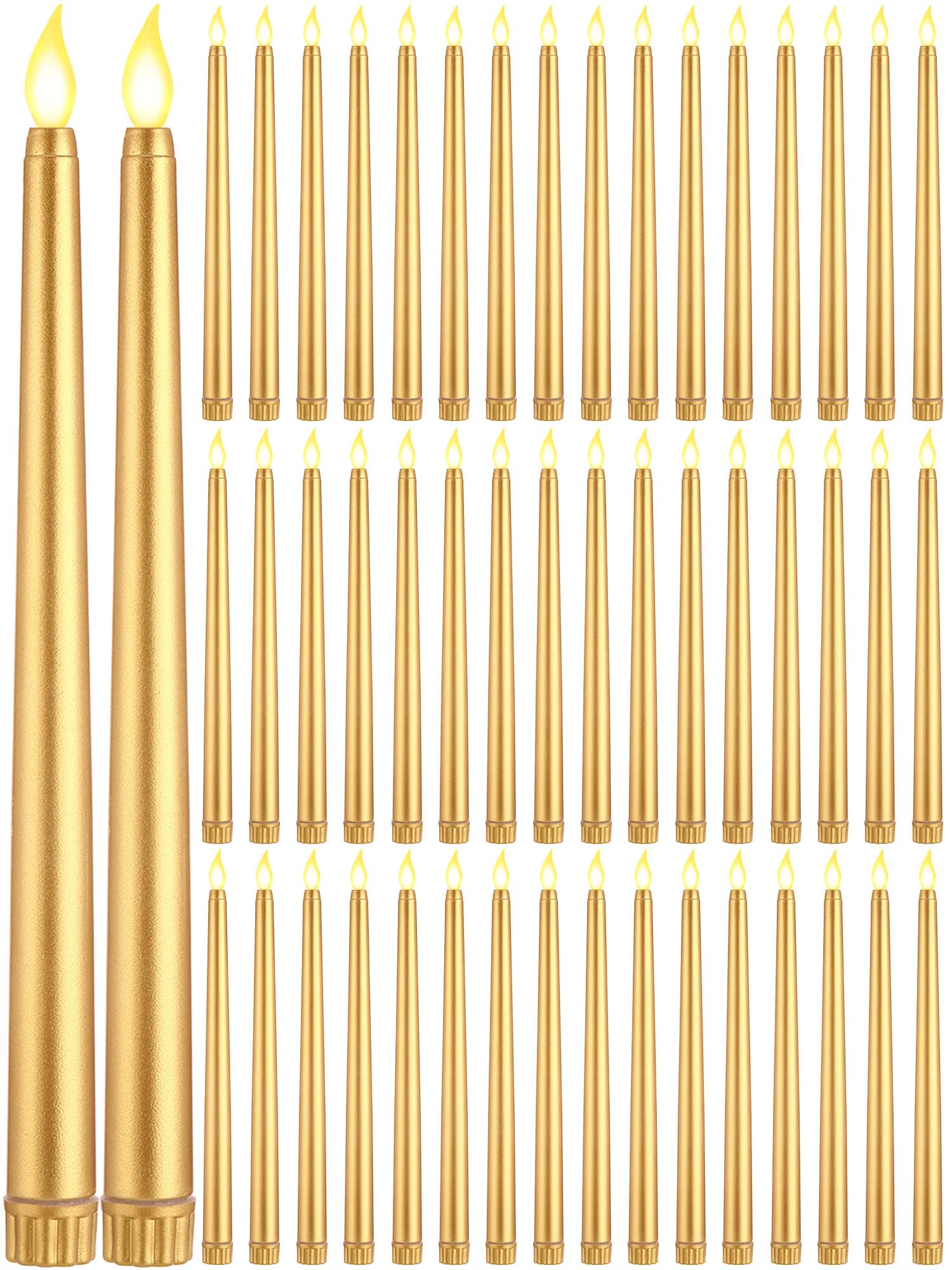 Photo 1 of Funtery 48 Pcs Flameless LED Taper Candles Battery Operated Candles Bulk Realistic LED Candlesticks Flickering for Wedding Church Graduation Party Home Decor(Gold,Classic Style)