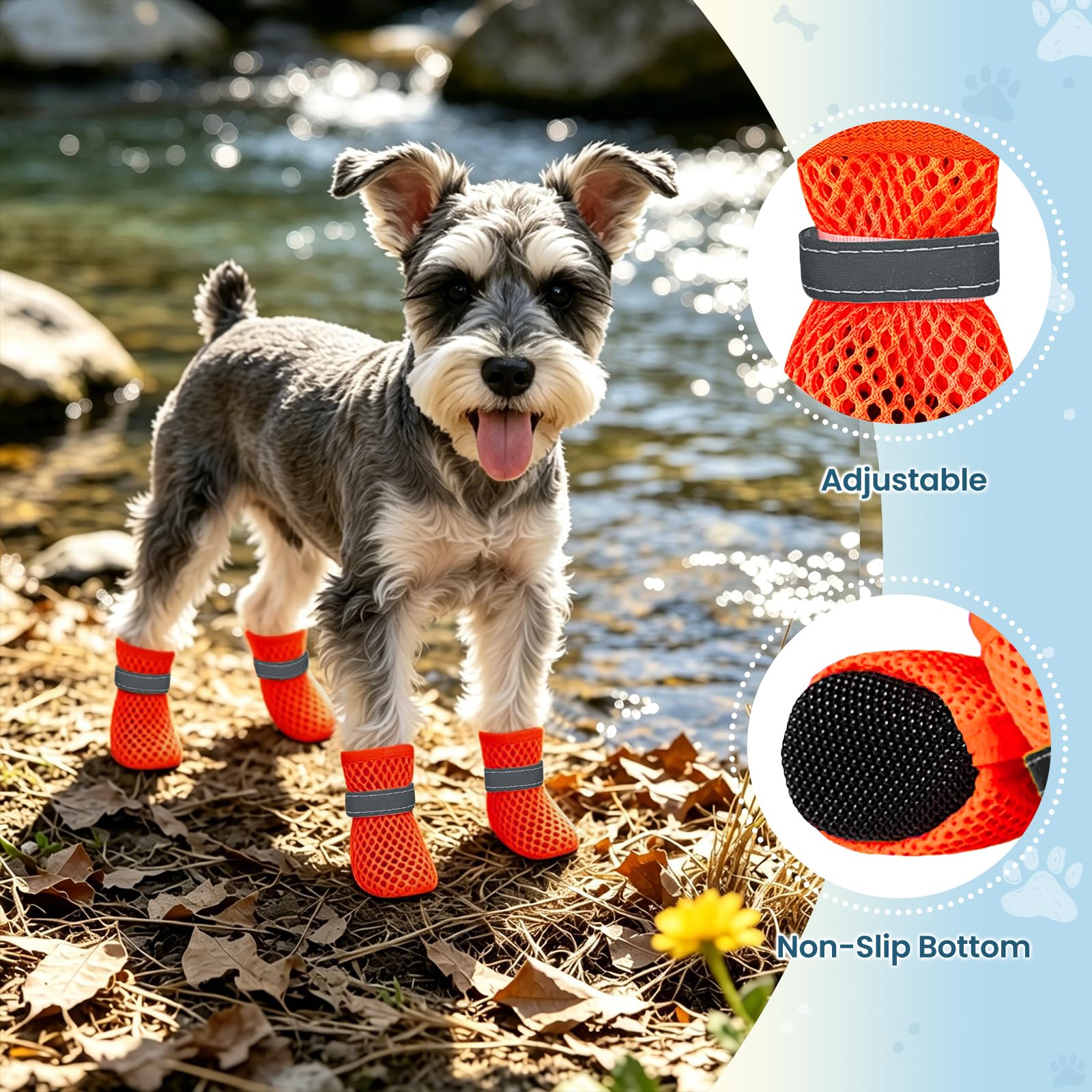 Scarpe Estive per Cani, 4 Pezzi, in Rete, Antiscivolo e Traspiranti, Protettive per Superfici Calde, Erbose e Bagnate Attenzione: non scegliere la taglia che usi abitualmente